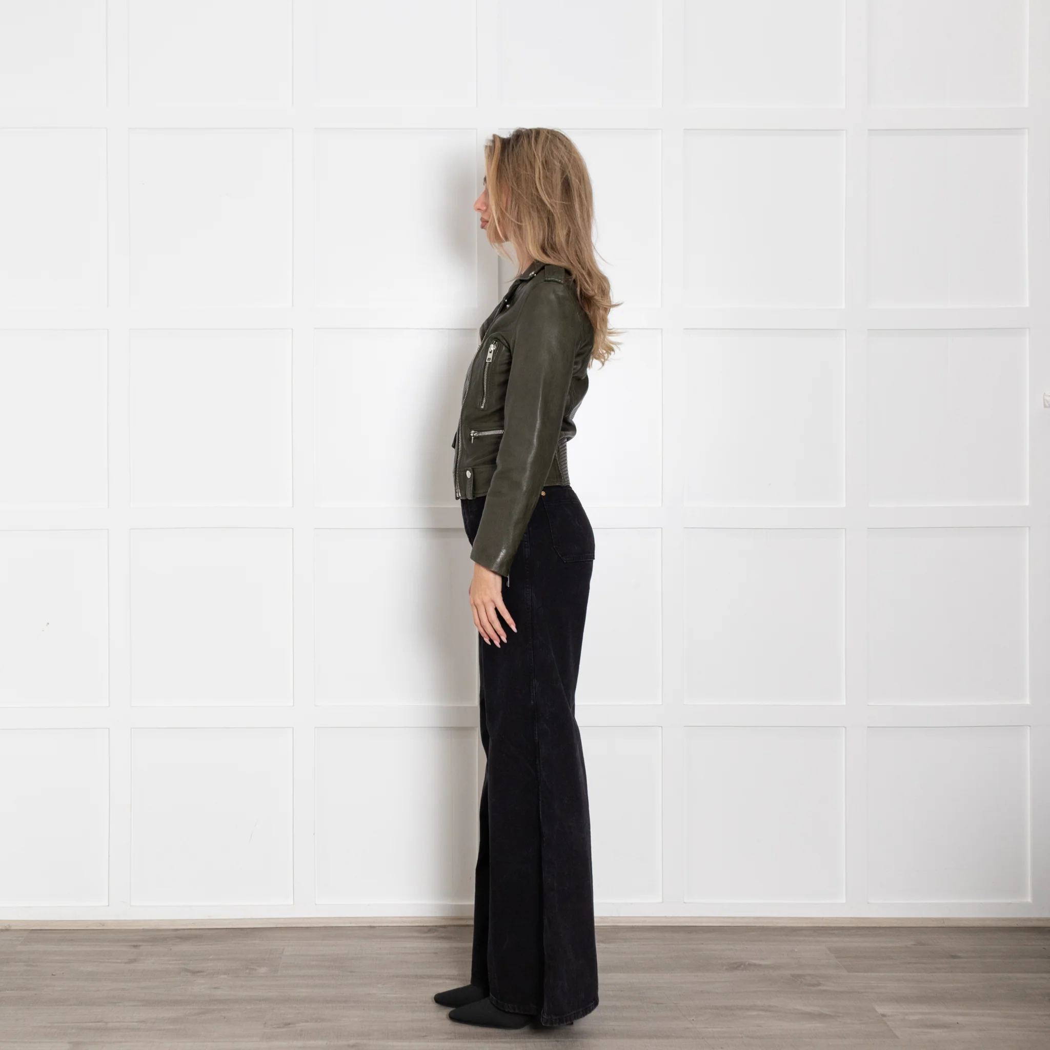 Zadig & Voltaire Preloved Khaki Leather Biker Jacket - Image 4