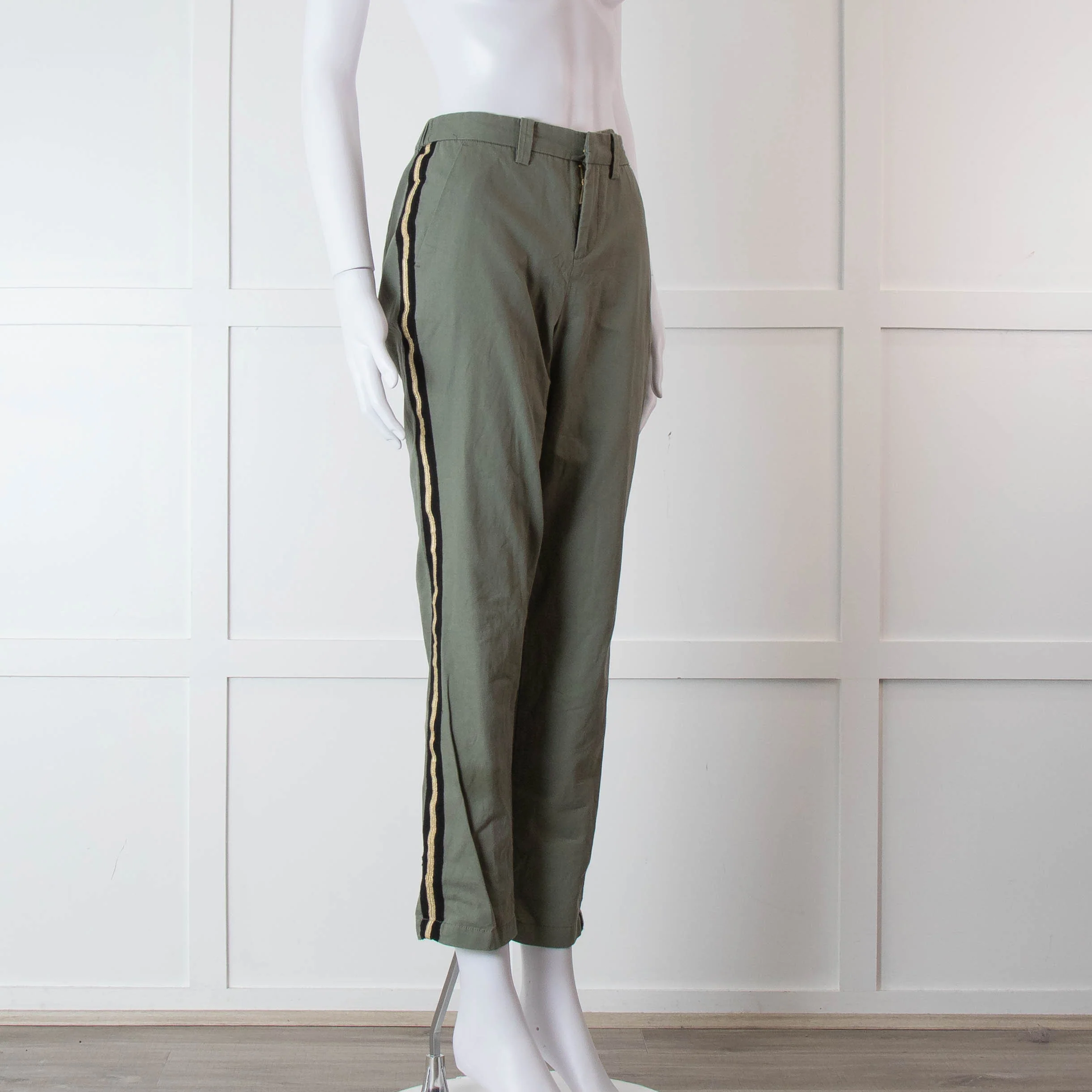 Zadig & Voltaire Khaki Side Gold Strap Cotton Trousers - Image 2