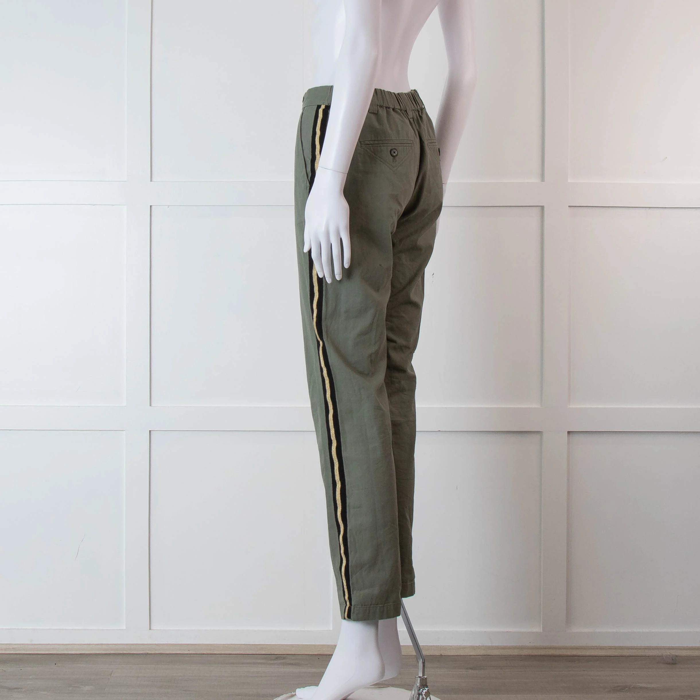 Zadig & Voltaire Khaki Side Gold Strap Cotton Trousers - Image 6