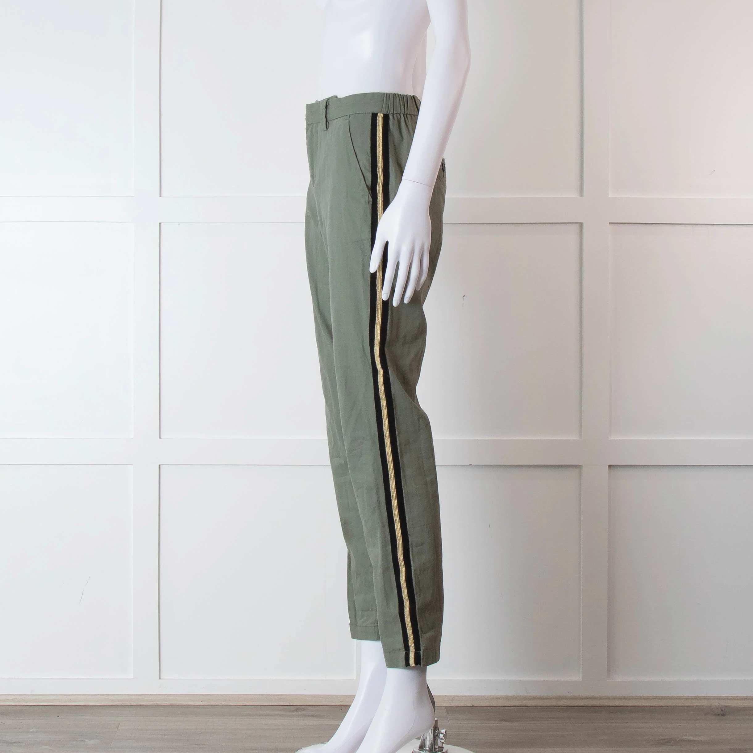 Zadig & Voltaire Khaki Side Gold Strap Cotton Trousers - Image 7