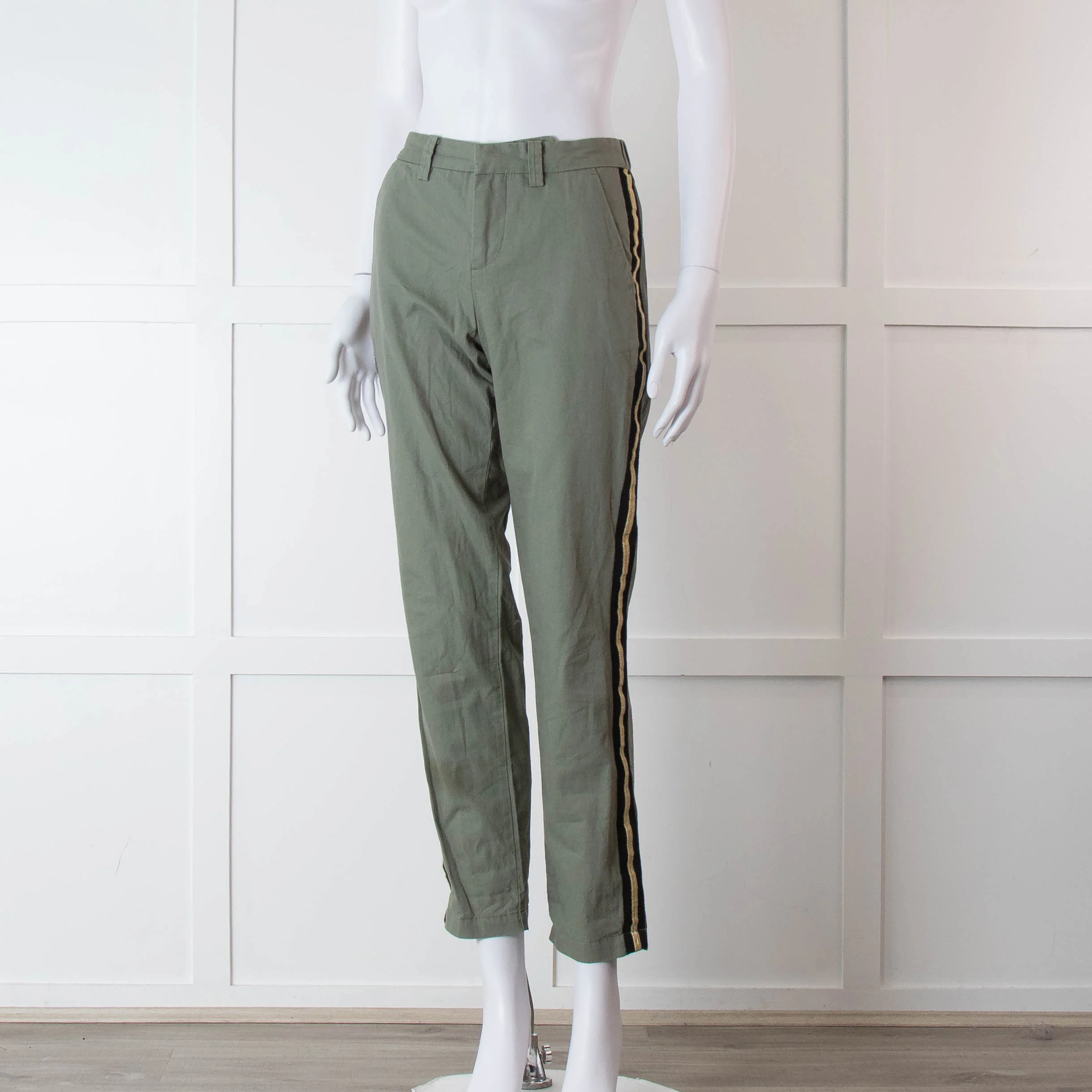 Zadig & Voltaire Khaki Side Gold Strap Cotton Trousers - Image 8