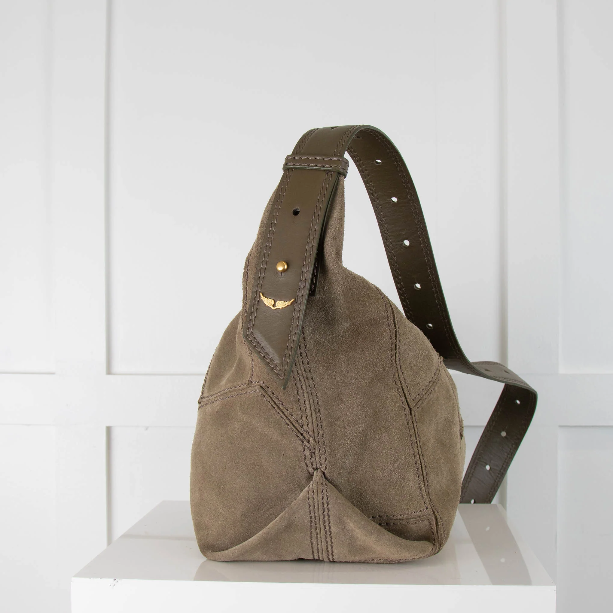 Zadig & Voltaire La Cecilia Olive Green Suede CrossBody Bag - Image 3