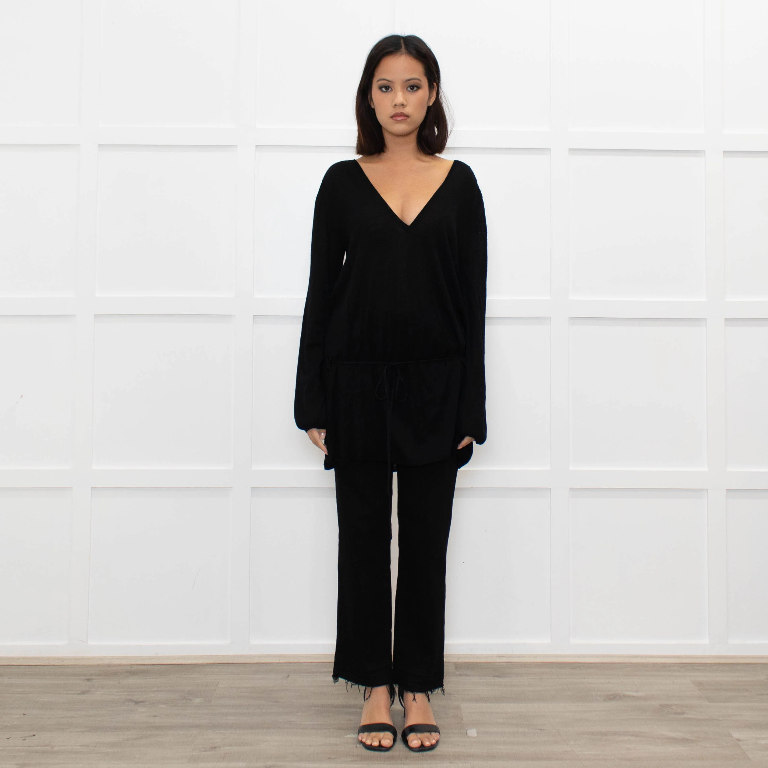 Zadig & Voltaire Lux Black Fine Knit Belted Sweater