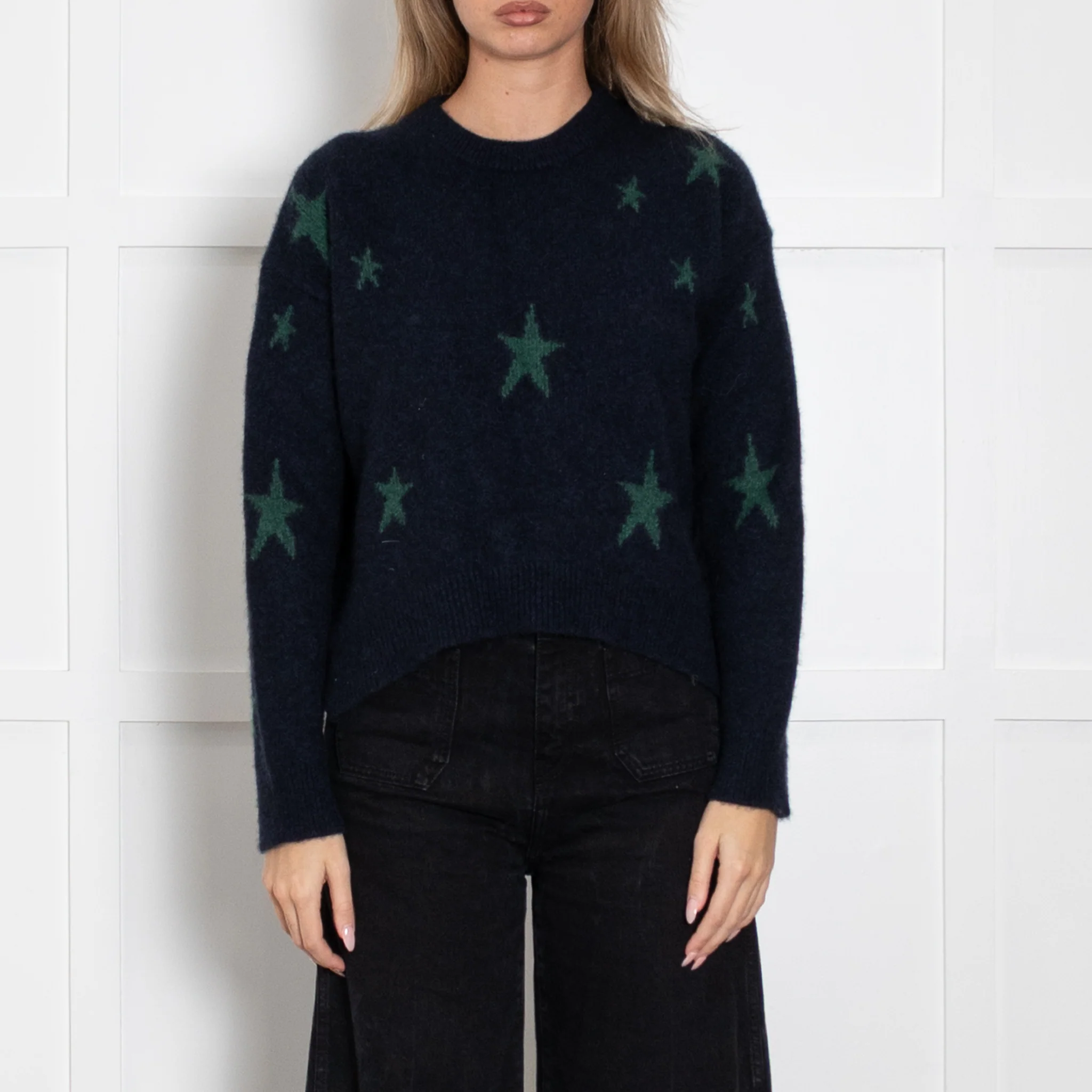 Zadig & Voltaire Preloved Navy Green Stars Cashmere Jumper - Image 2
