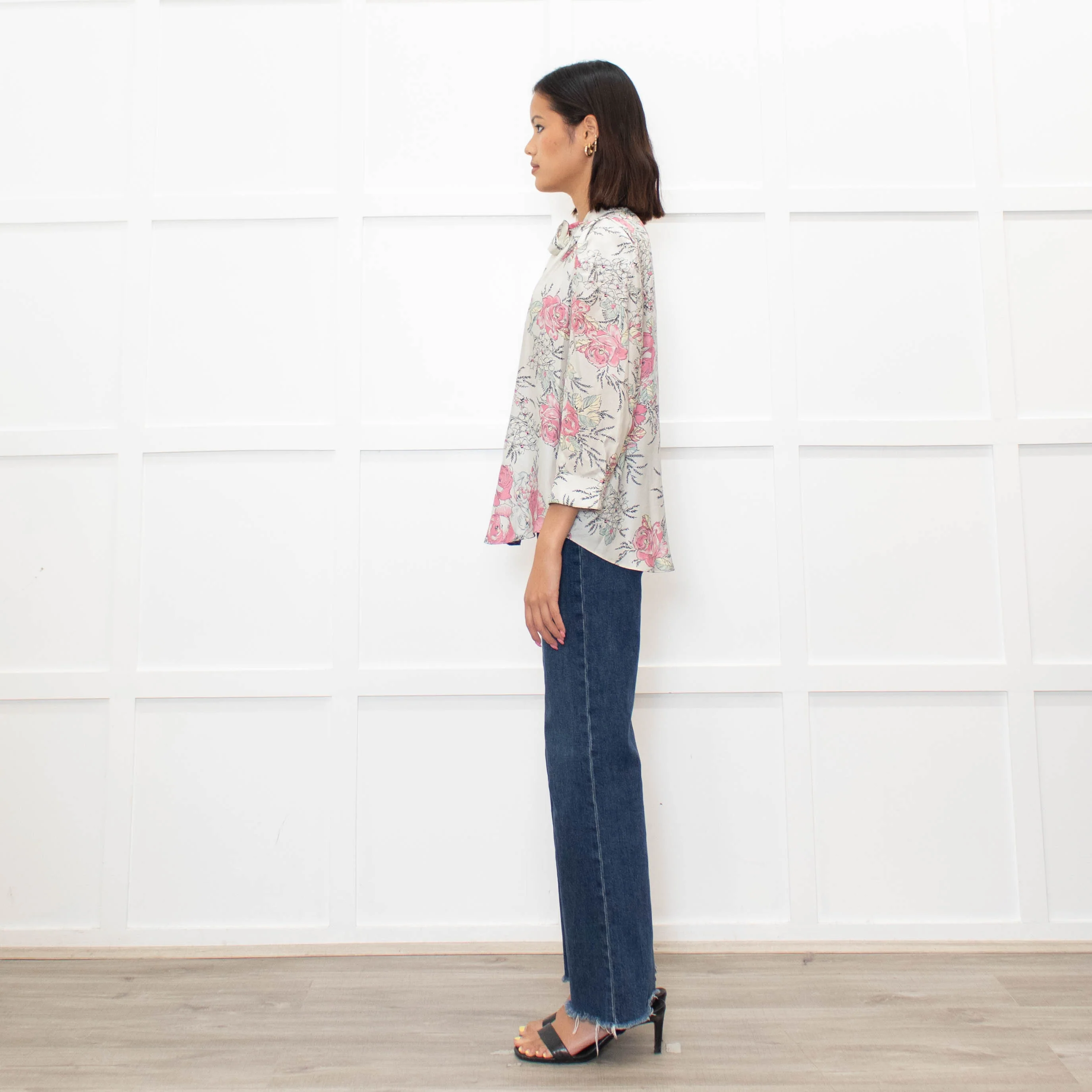 Zadig & Voltaire Pale Green and Pink Floral Tie Neck Blouse - Image 6