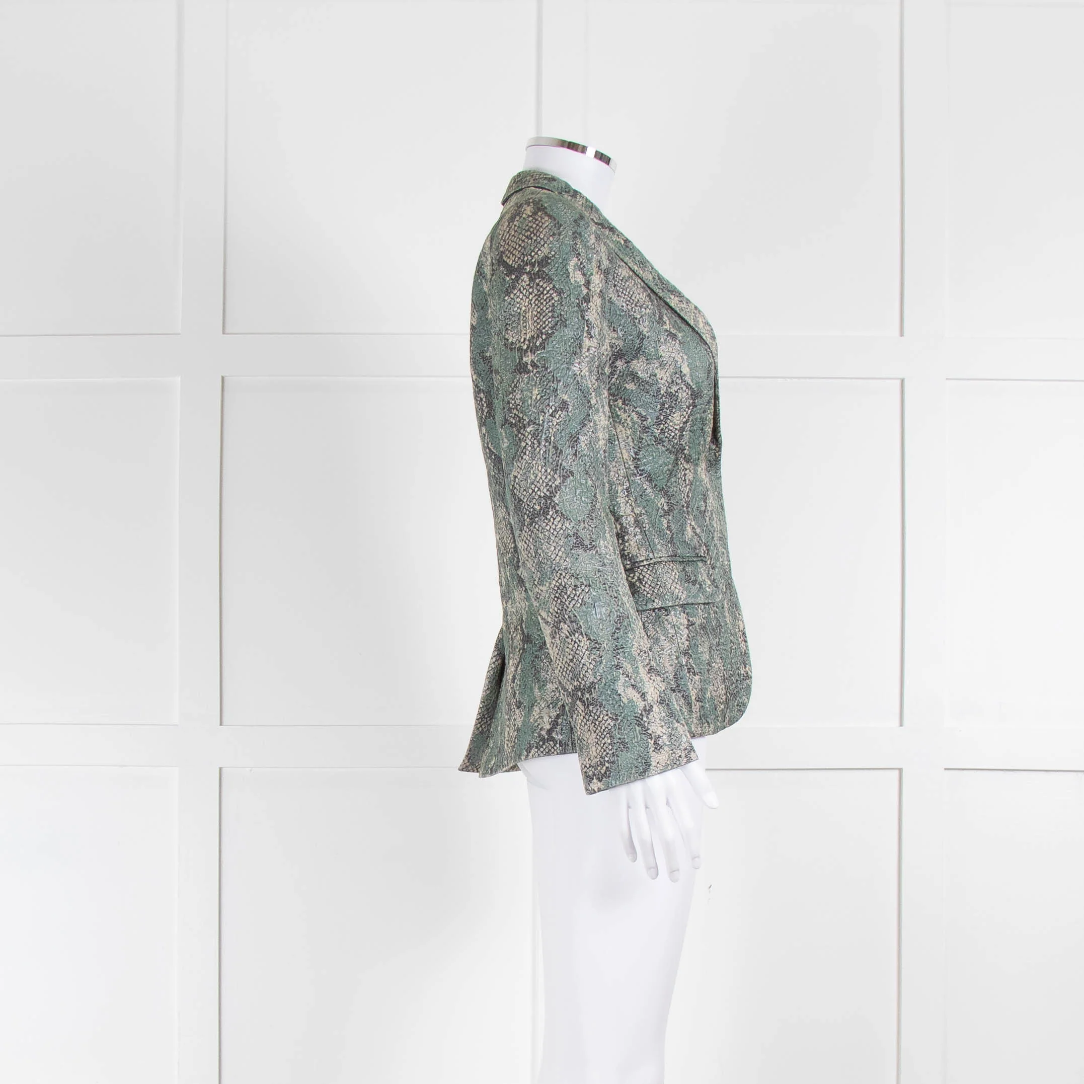 Zadig & Voltaire Pale Green Silver Textured Snake Print Blazer Jacket - Image 2
