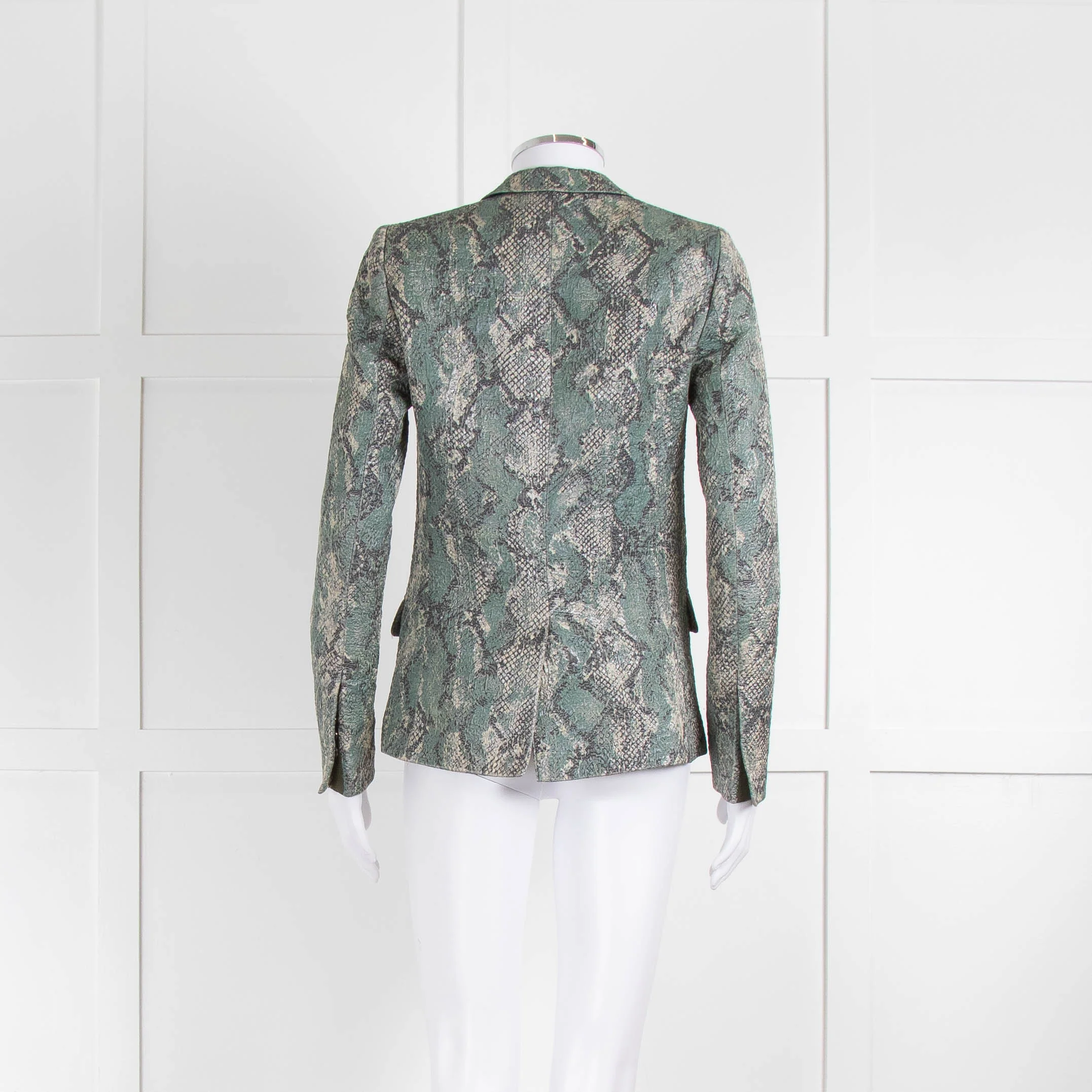 Zadig & Voltaire Pale Green Silver Textured Snake Print Blazer Jacket - Image 3