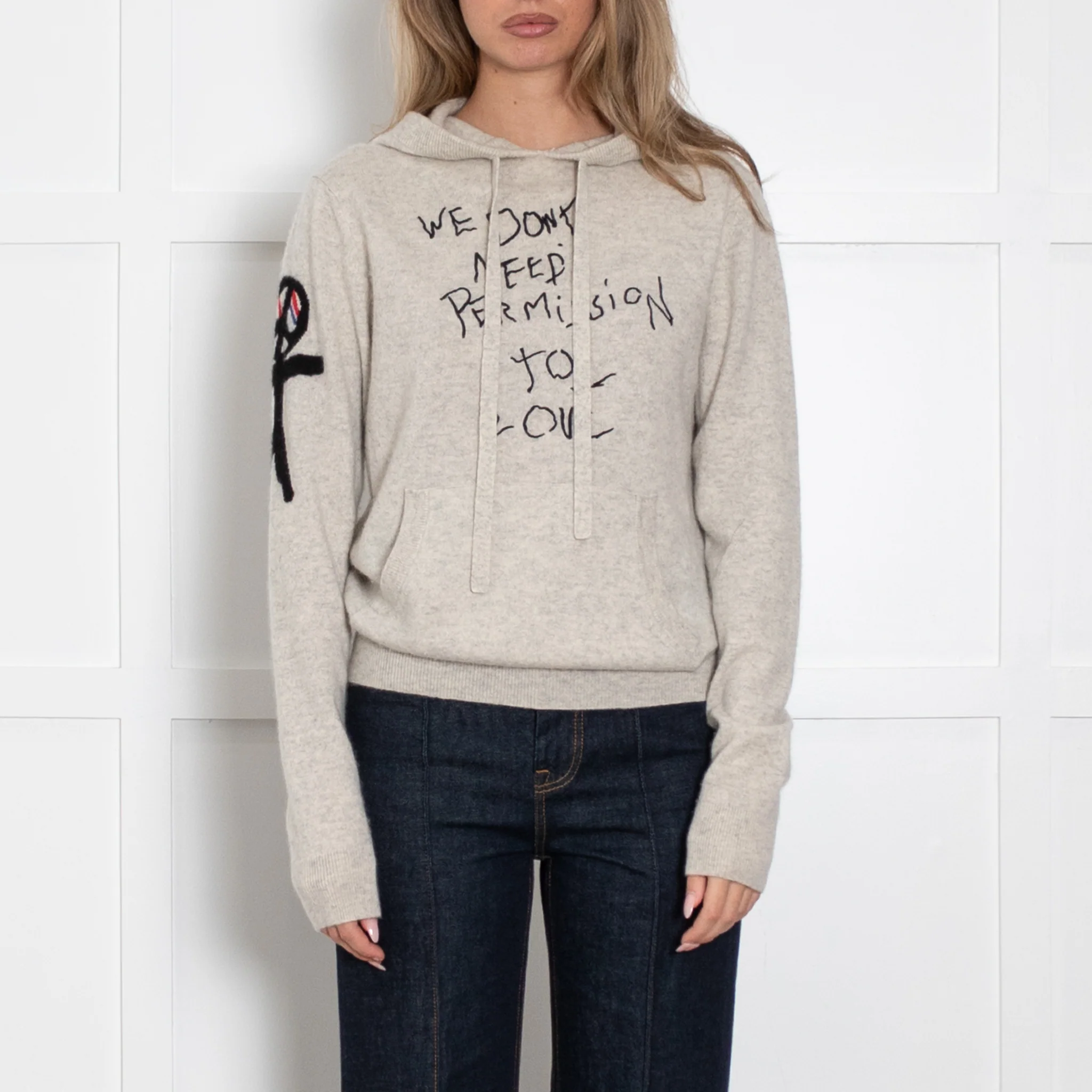Zadig & Voltaire Pale Grey Cashmere Slogan Hooded Sweater - Image 2