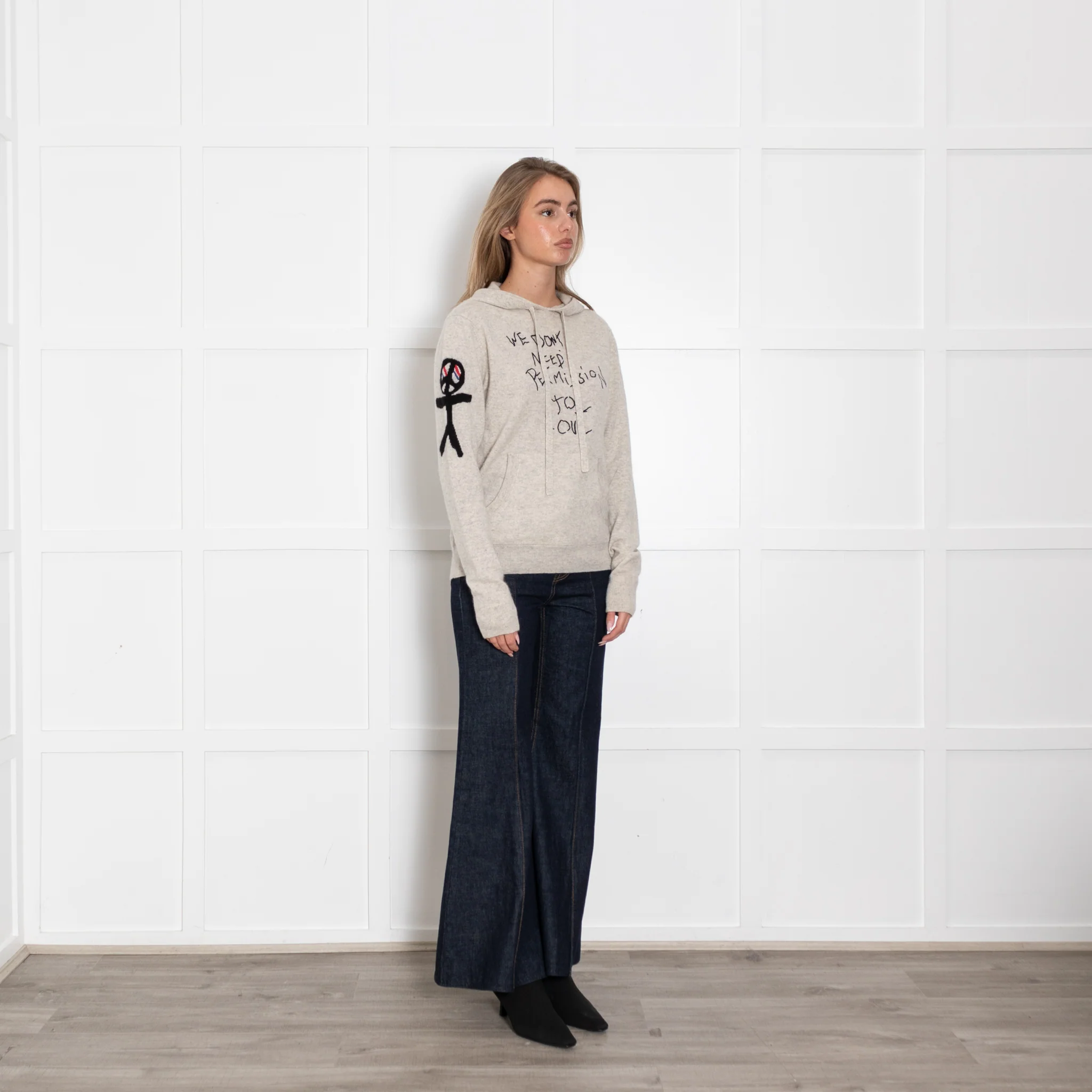 Zadig & Voltaire Pale Grey Cashmere Slogan Hooded Sweater - Image 7