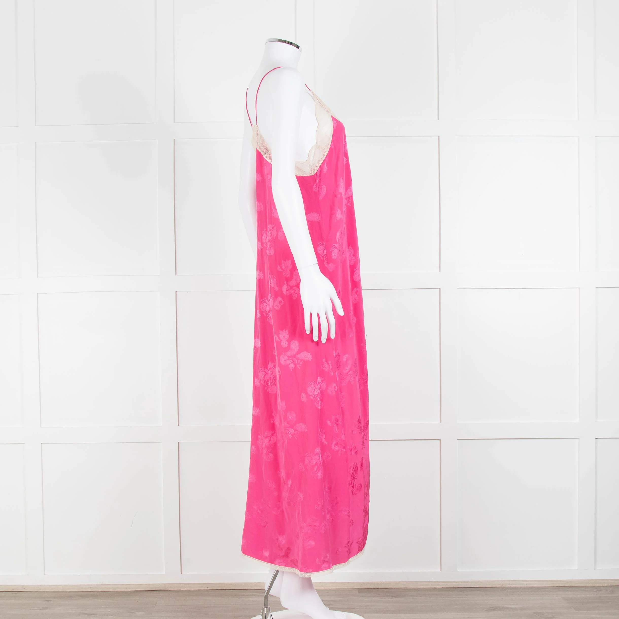 Zadig & Voltaire Pink Silk Cream Lace Trim Slip Dress - Image 3