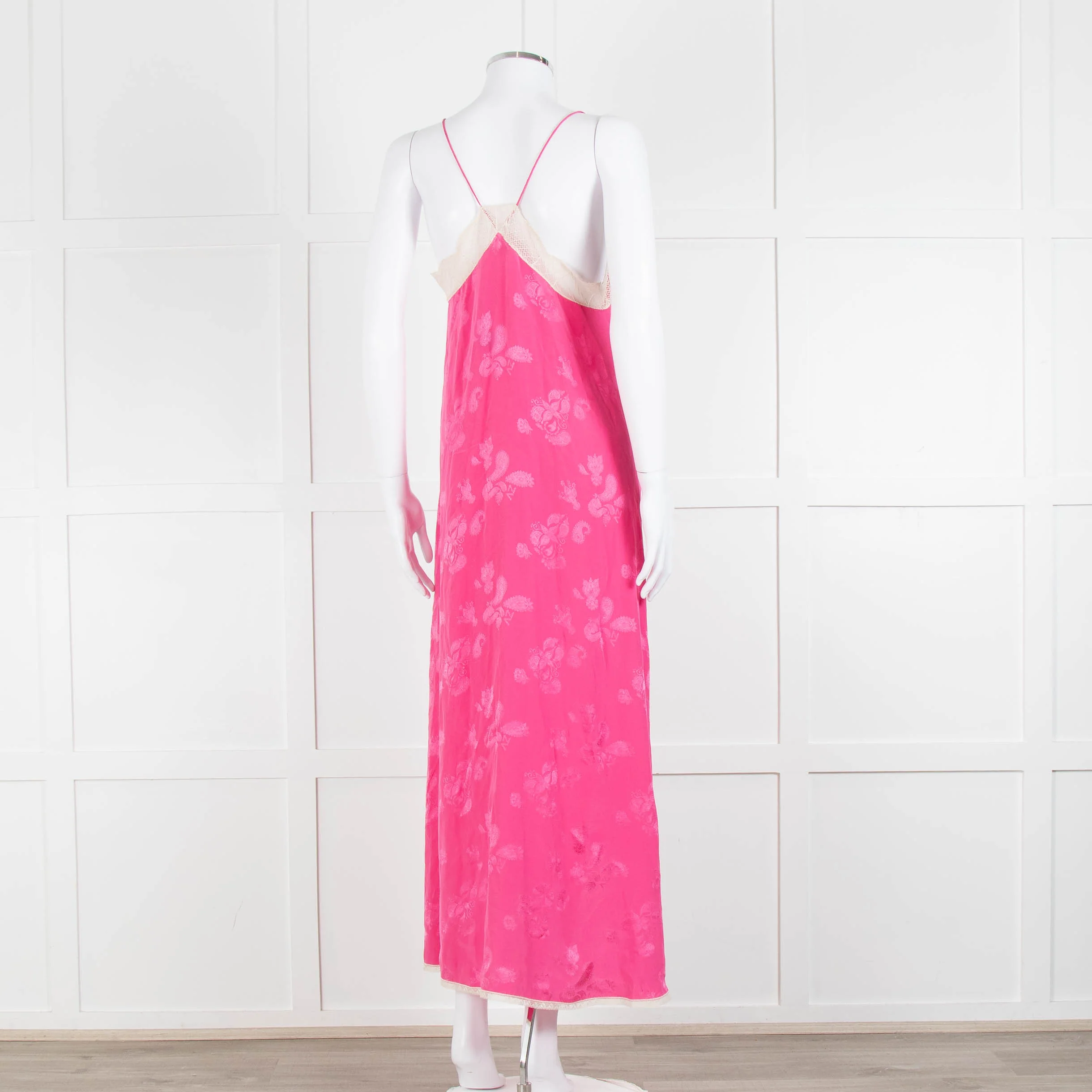 Zadig & Voltaire Pink Silk Cream Lace Trim Slip Dress - Image 4