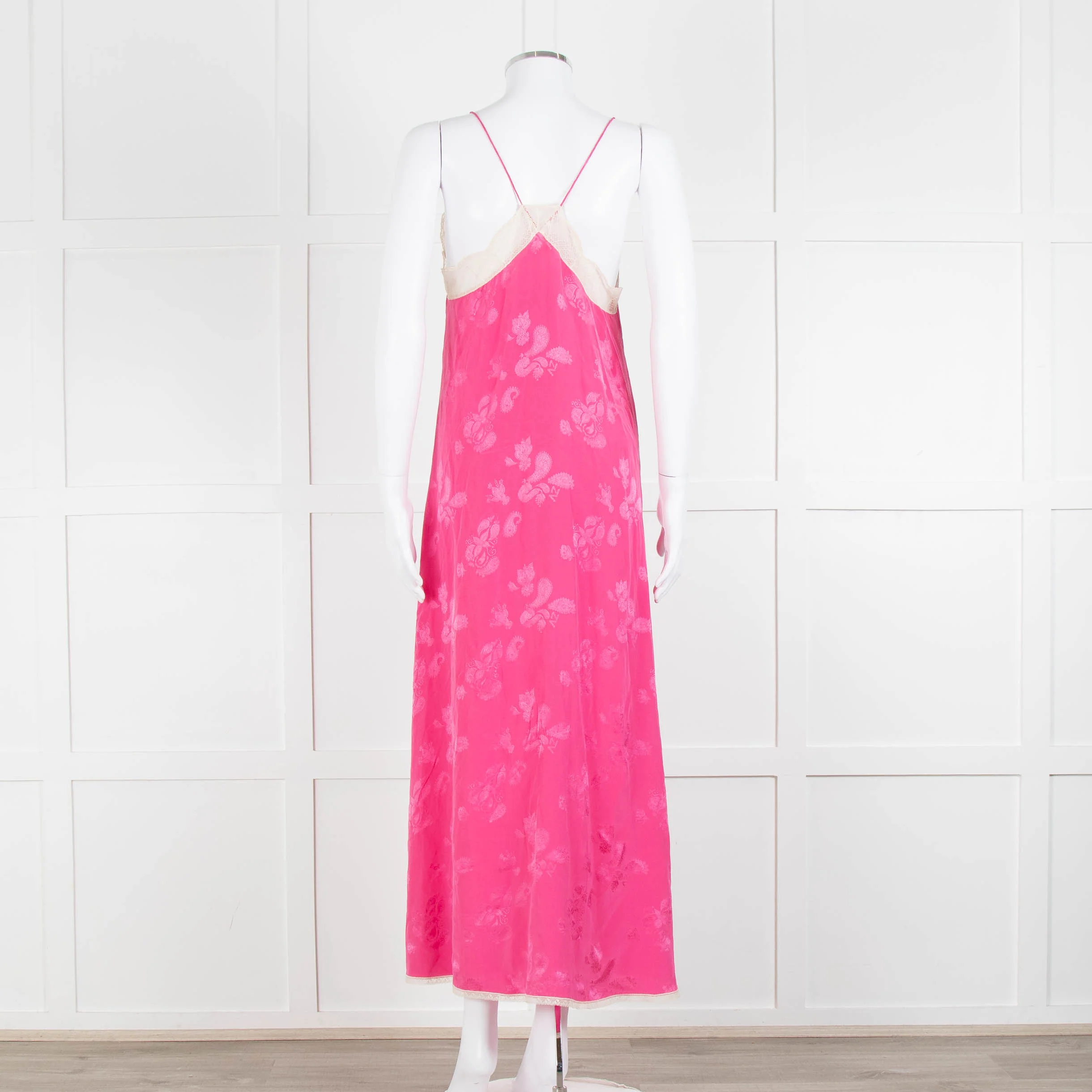 Zadig & Voltaire Pink Silk Cream Lace Trim Slip Dress - Image 5