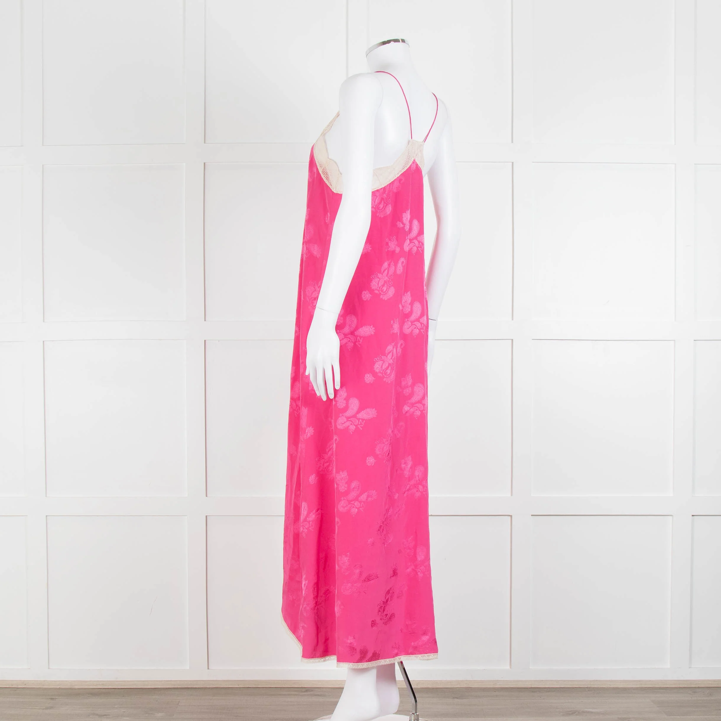 Zadig & Voltaire Pink Silk Cream Lace Trim Slip Dress - Image 6