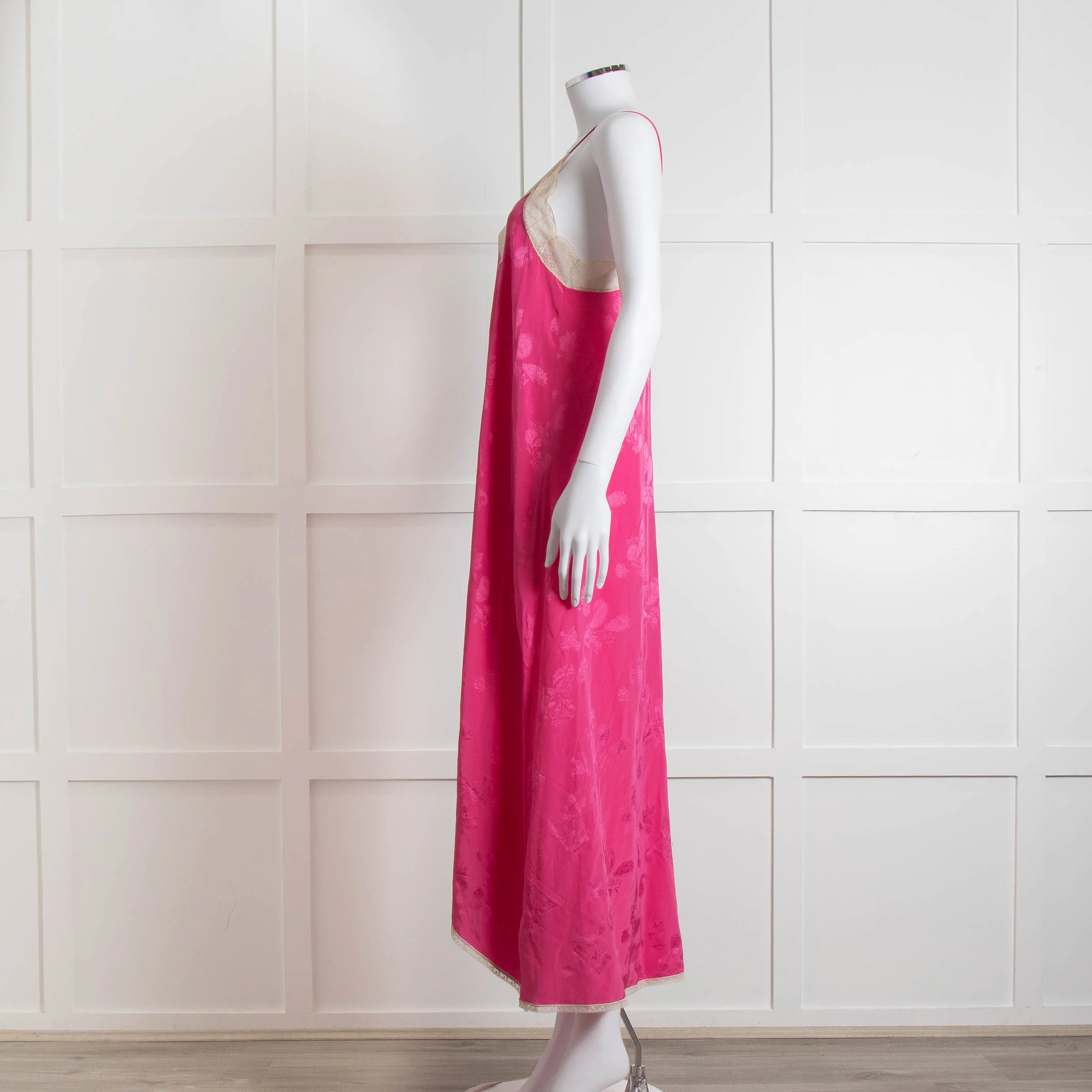 Zadig & Voltaire Pink Silk Cream Lace Trim Slip Dress - Image 7