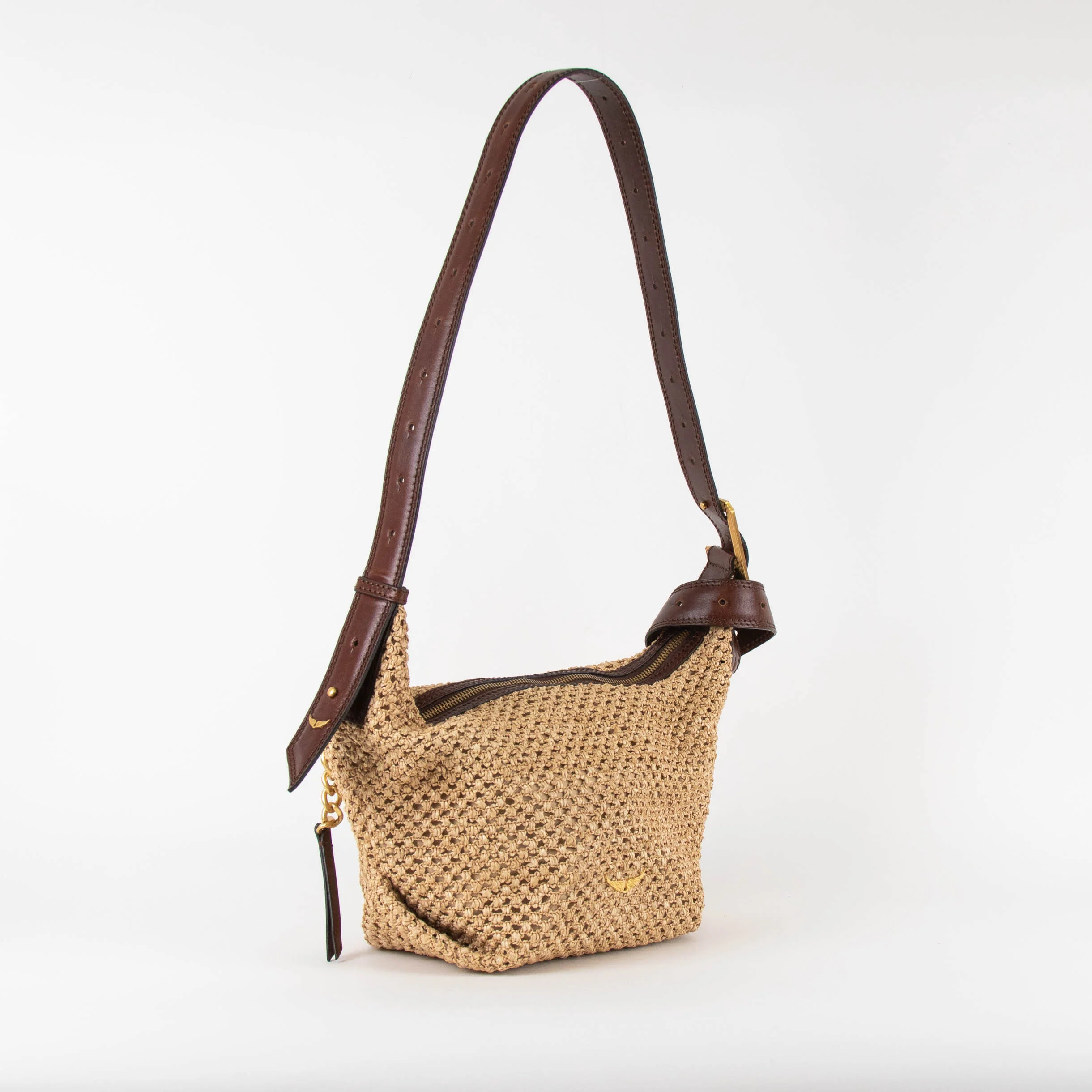 Zadig & Voltaire Raffia Cecilia Bag With Brown Leather Long Strap - Image 2