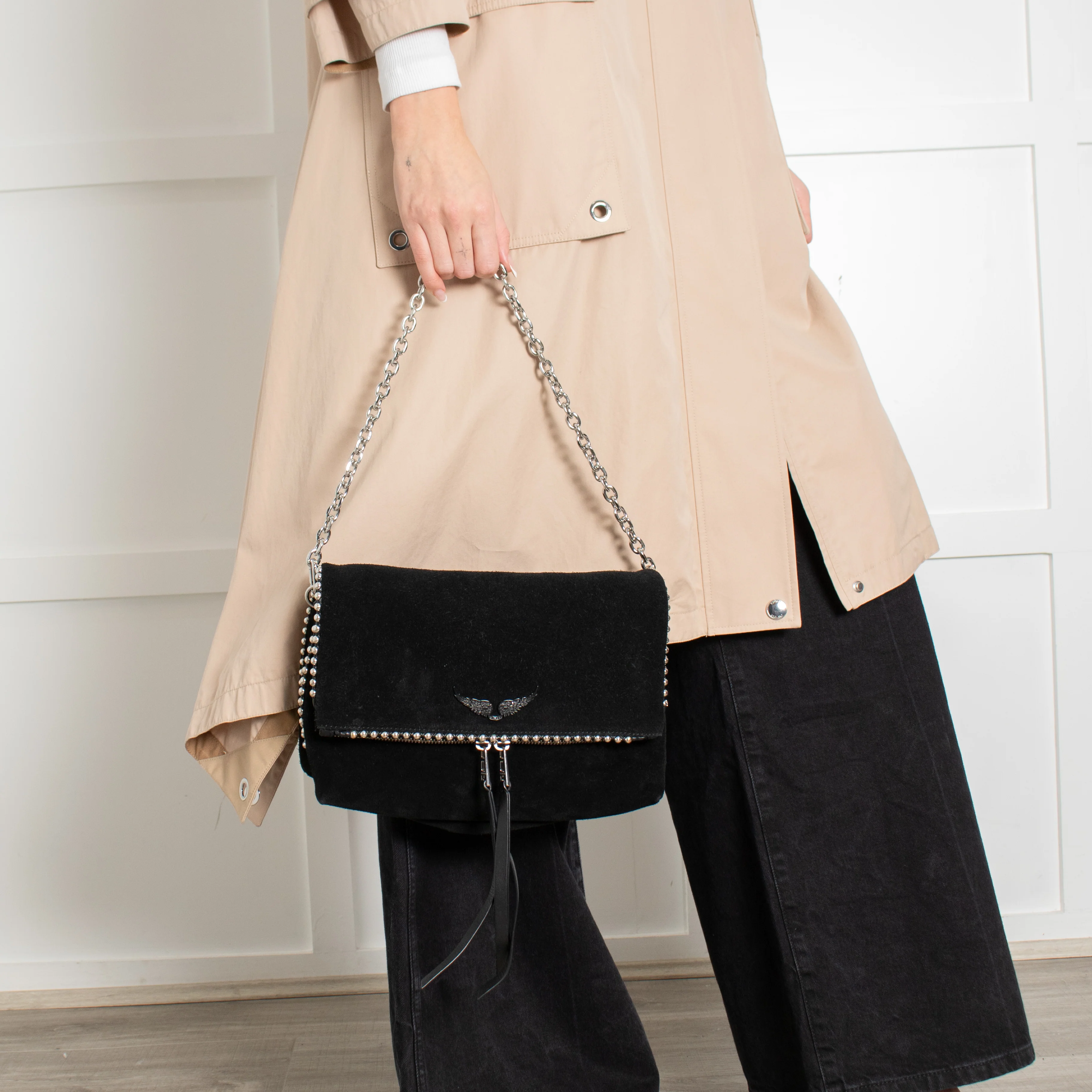 Zadig & Voltaire Preloved Rocky Black Suede Bag - Image 10
