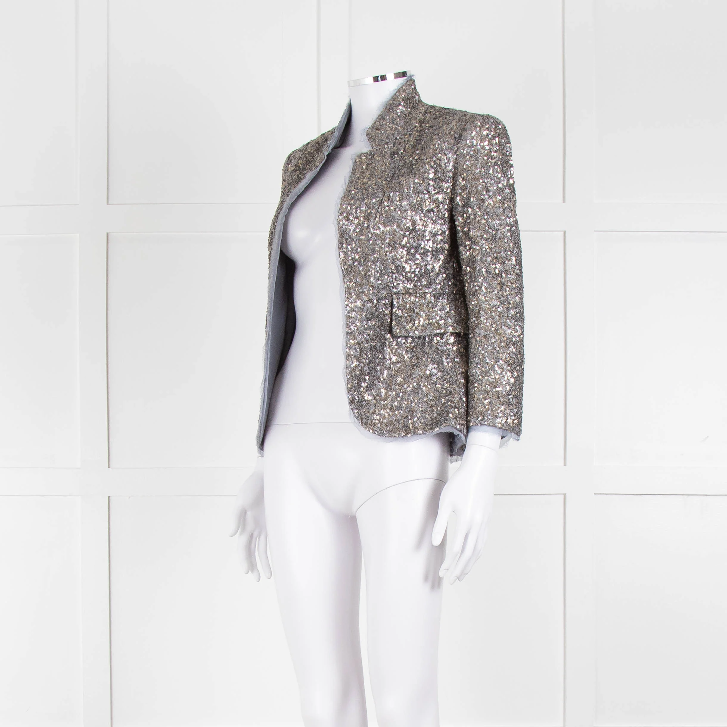 Zadig & Voltaire Preloved Silver Sequinned Blazer Jacket - Image 8