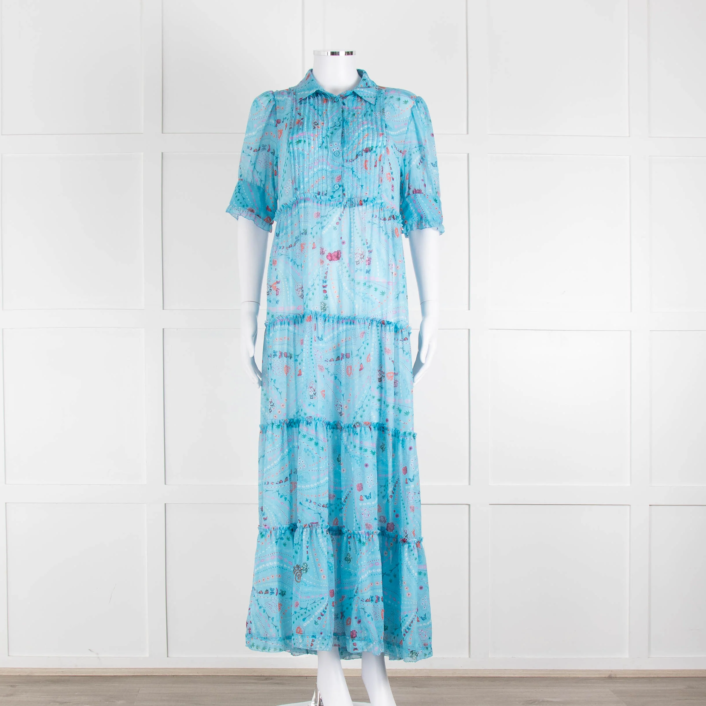 Zadig & Voltaire Turquoise Floral Tiered Maxi Dress