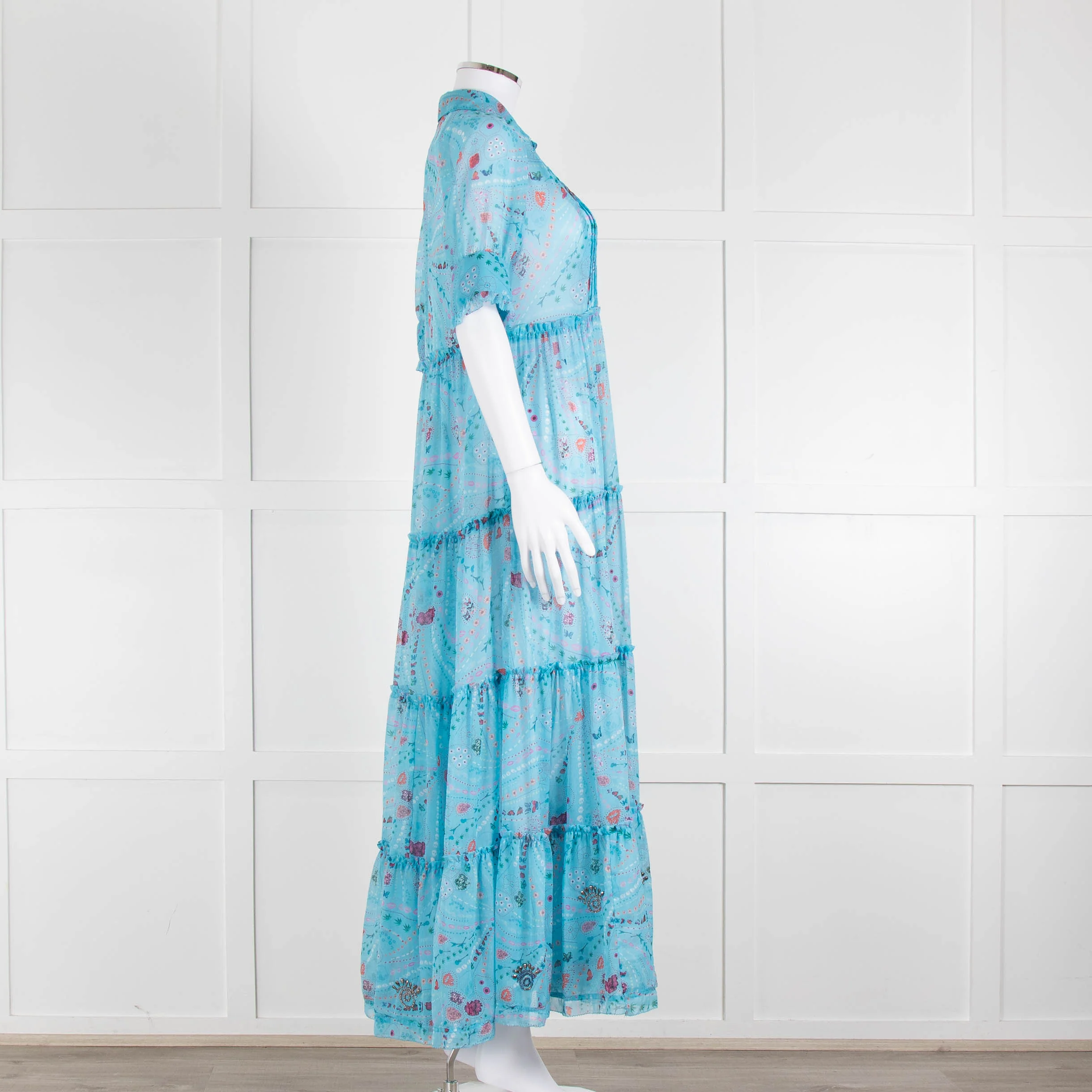 Zadig & Voltaire Turquoise Floral Tiered Maxi Dress - Image 3