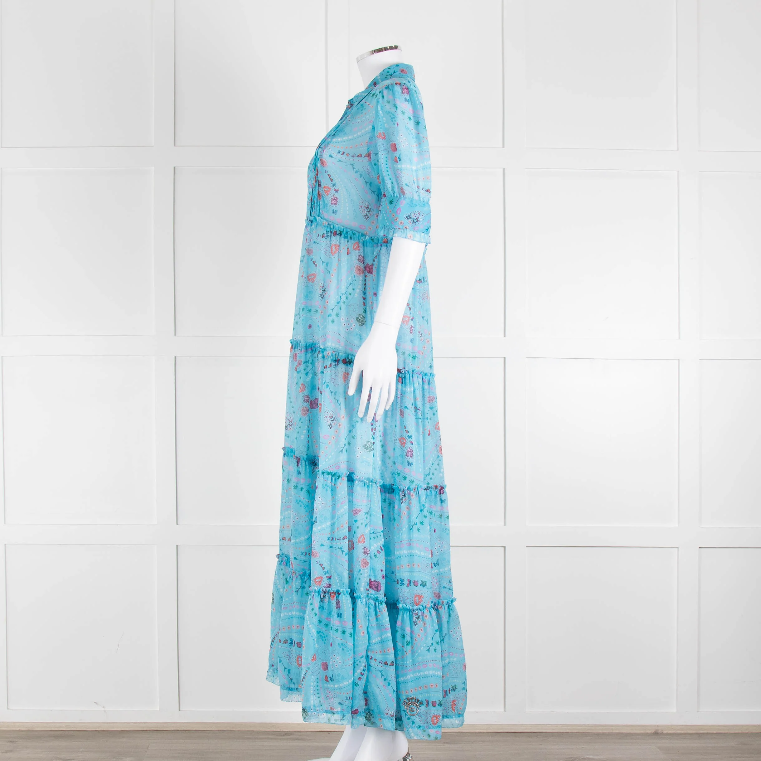 Zadig & Voltaire Turquoise Floral Tiered Maxi Dress - Image 7