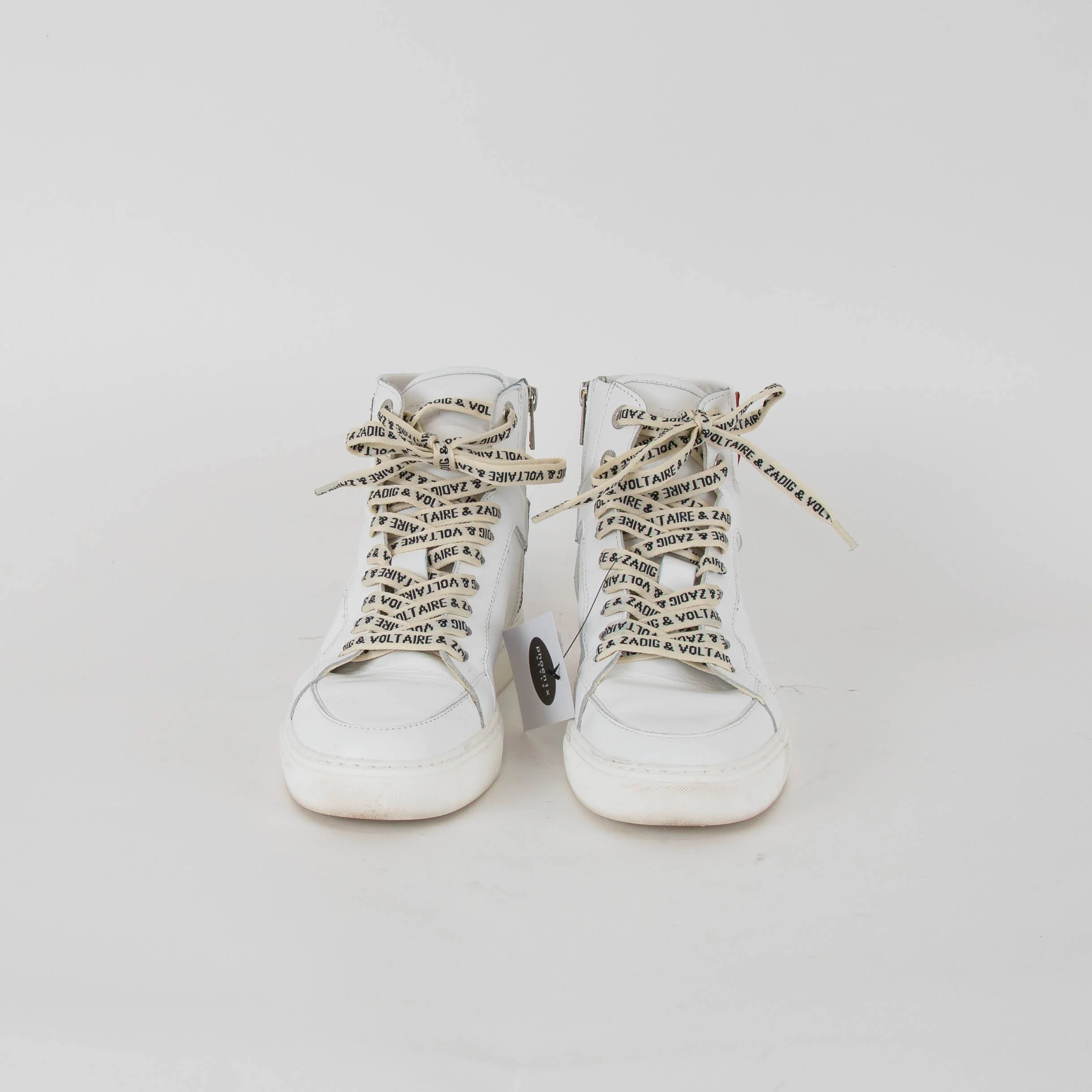 Zadig & Voltaire White Red Lightening  Bolt High Top Sneakers - Image 2