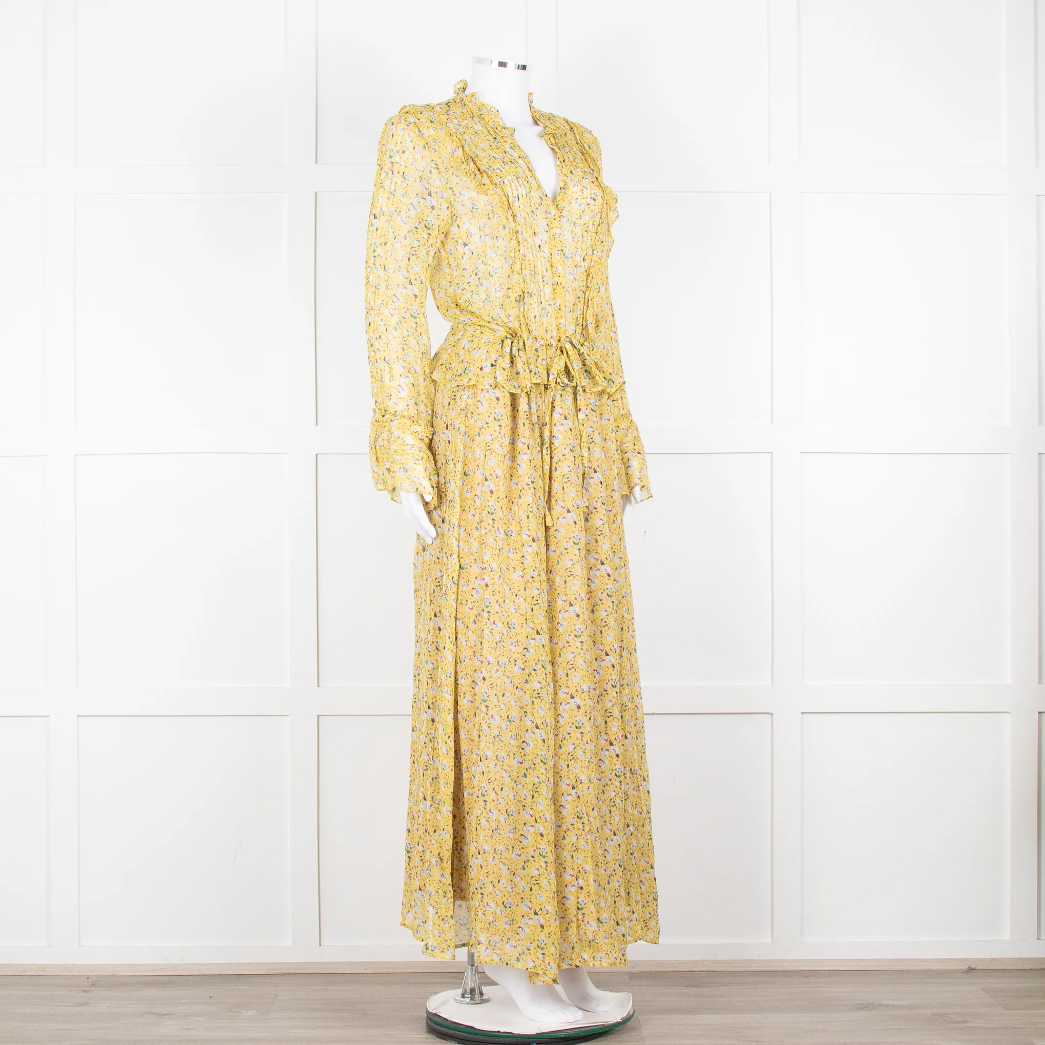 Zadig & Voltaire Yellow Blue Floral Frill Trim Maxi Dress - Image 2