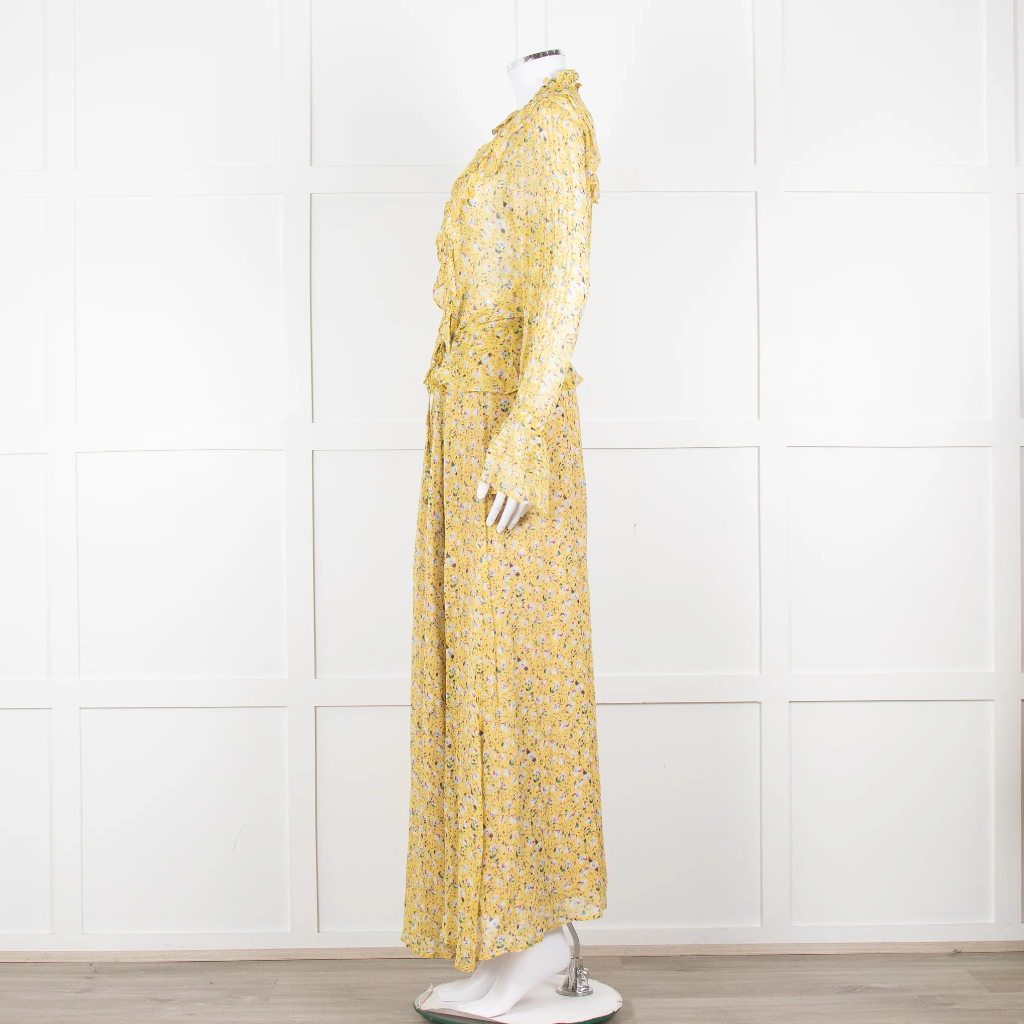 Zadig & Voltaire Yellow Blue Floral Frill Trim Maxi Dress - Image 7