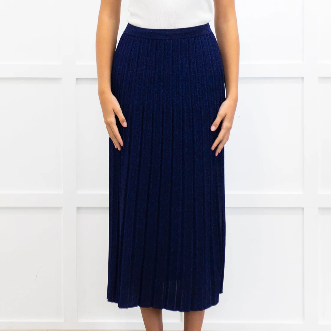 Zimmermann Blue/ Purple Sparkle Knit Pleated Long Skirt - Image 2