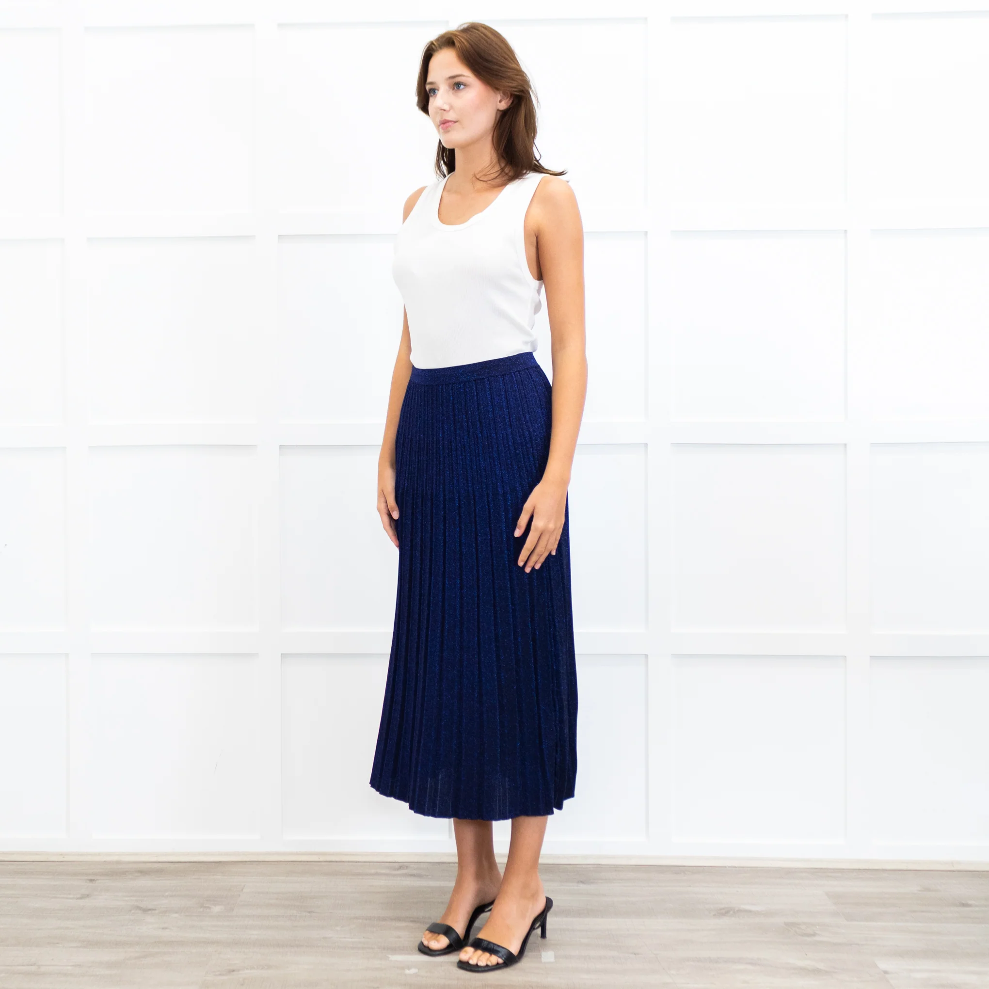 Zimmermann Blue/ Purple Sparkle Knit Pleated Long Skirt - Image 3