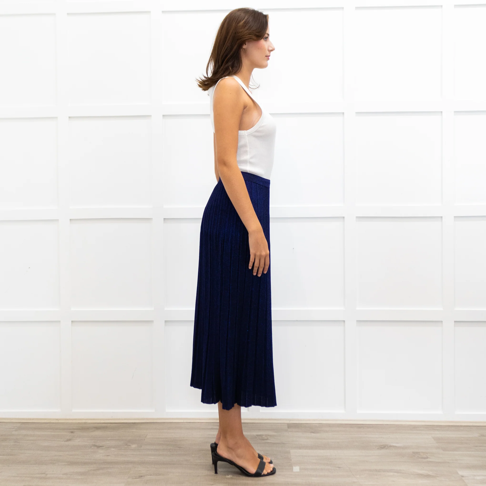 Zimmermann Blue/ Purple Sparkle Knit Pleated Long Skirt - Image 6
