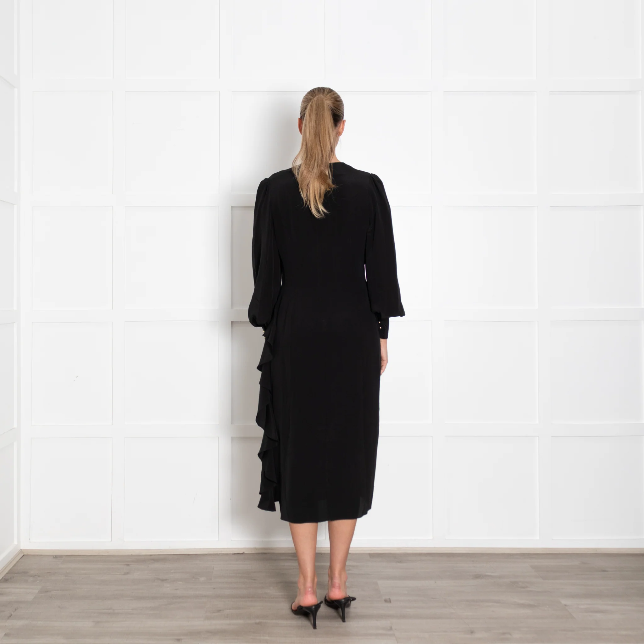 Zimmermann Black Long Sleeve Dress With Side Pleat Detail - Image 5