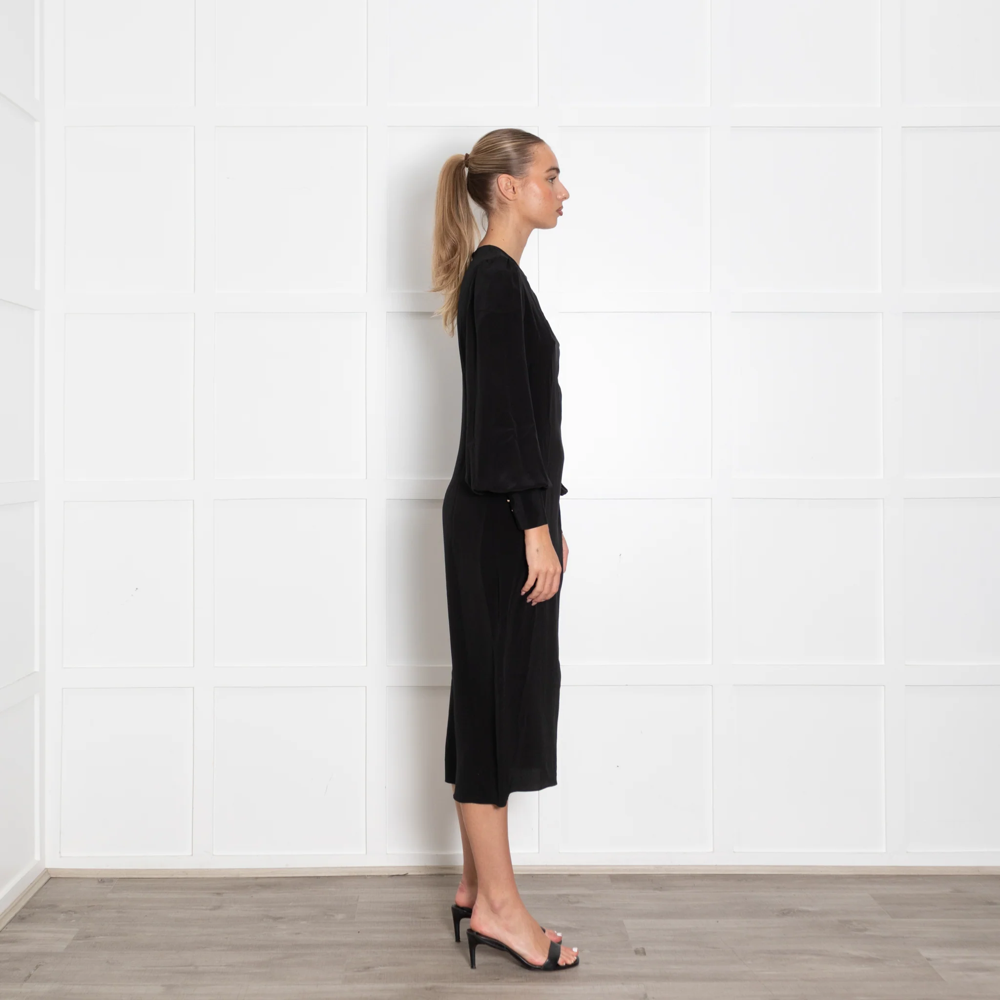 Zimmermann Black Long Sleeve Dress With Side Pleat Detail - Image 6