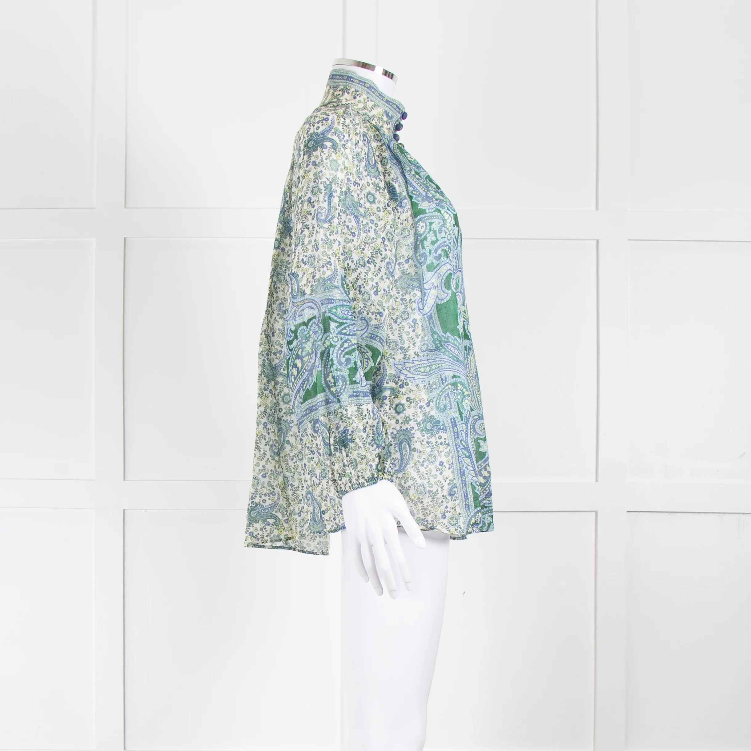 Zimmermann Blue and Green Paisley High Neck - Image 3