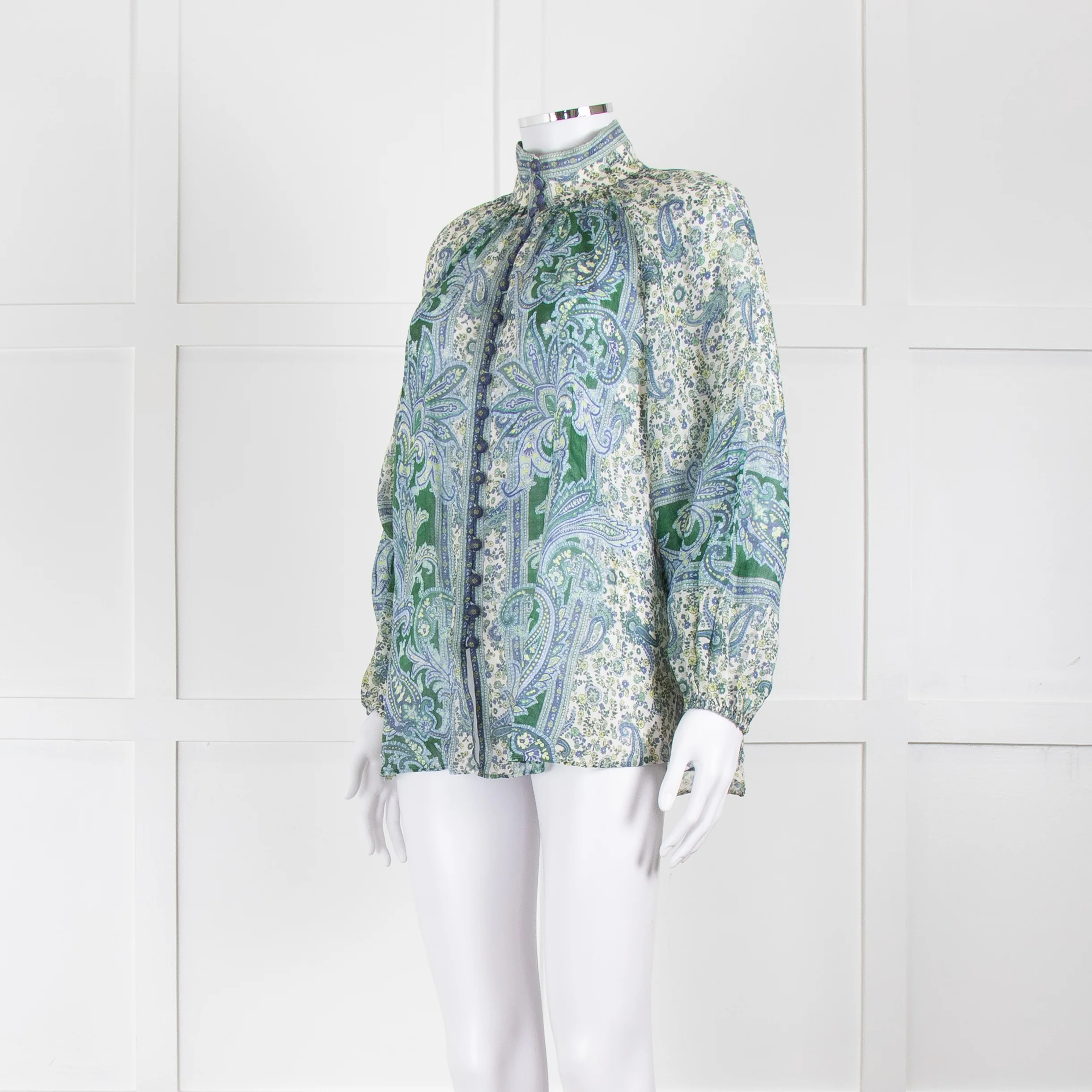 Zimmermann Blue and Green Paisley High Neck - Image 8