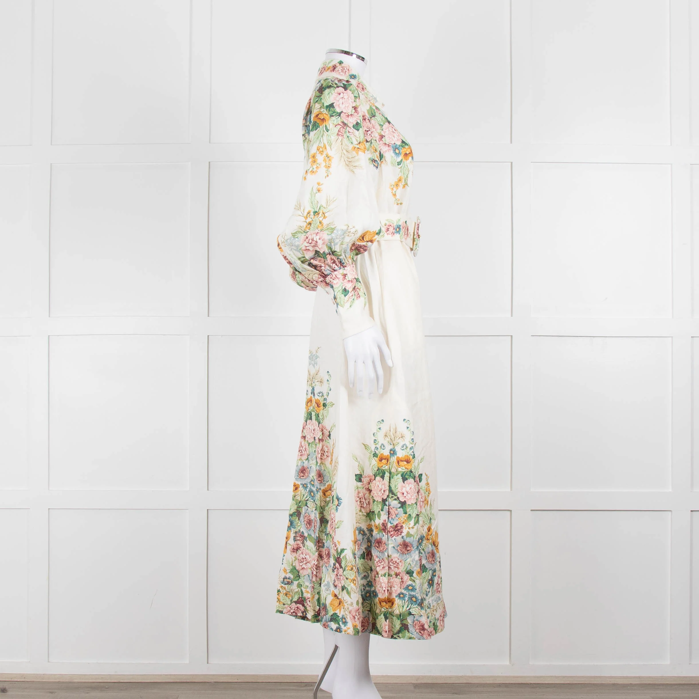 Zimmermann Cream Floral Wavelength Bell Sleeve Midi Dress - Image 3