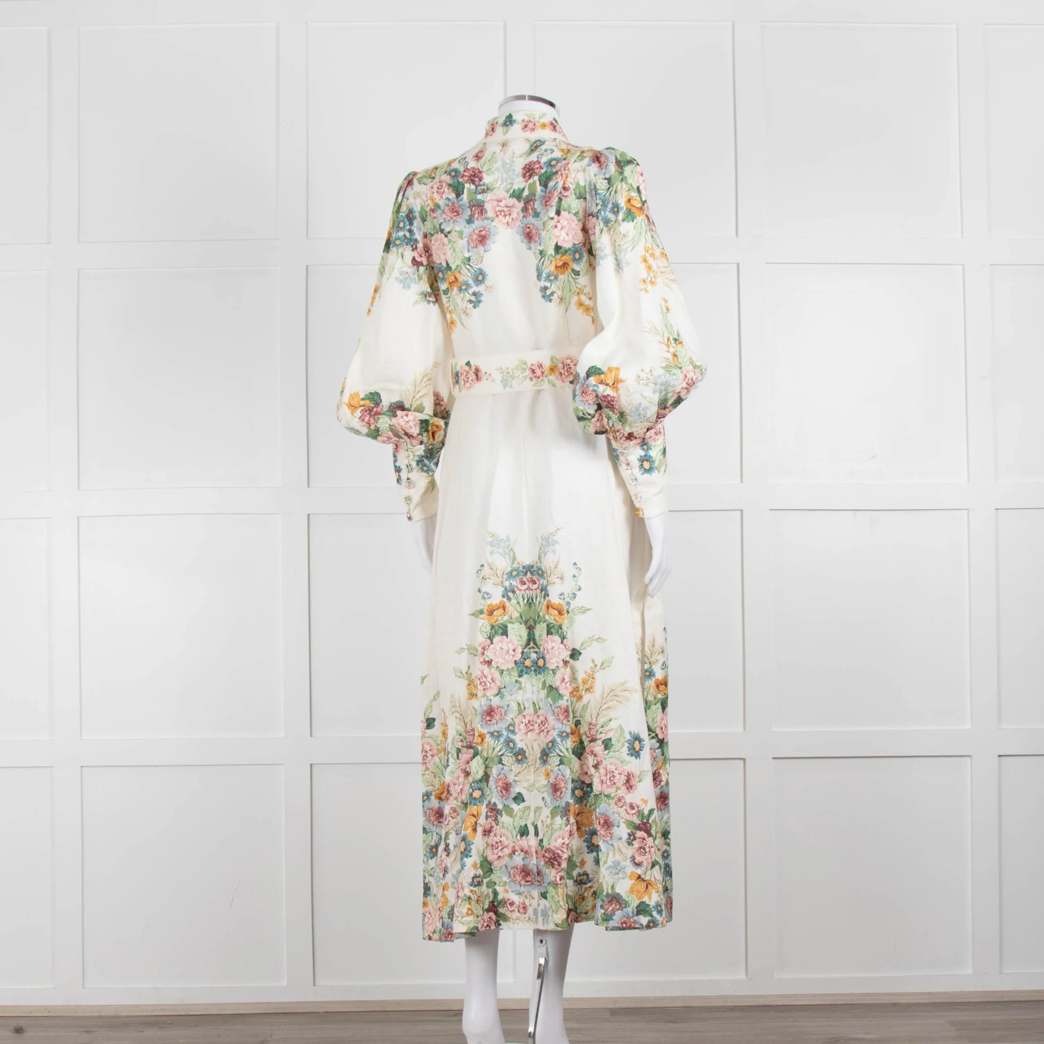 Zimmermann Cream Floral Wavelength Bell Sleeve Midi Dress - Image 4