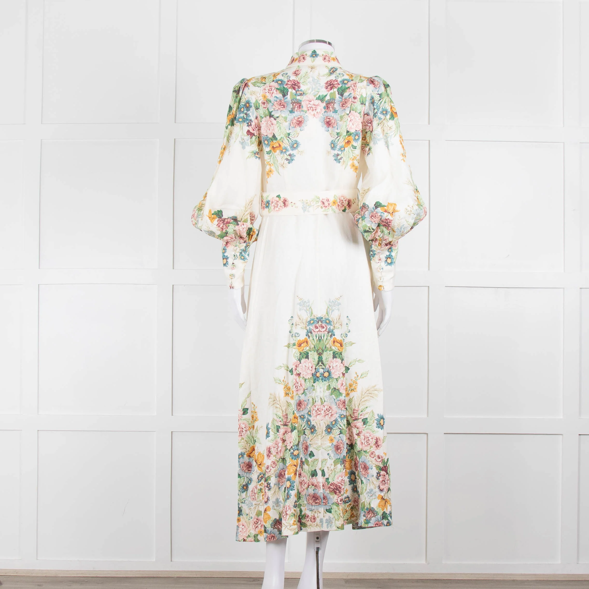 Zimmermann Cream Floral Wavelength Bell Sleeve Midi Dress - Image 5