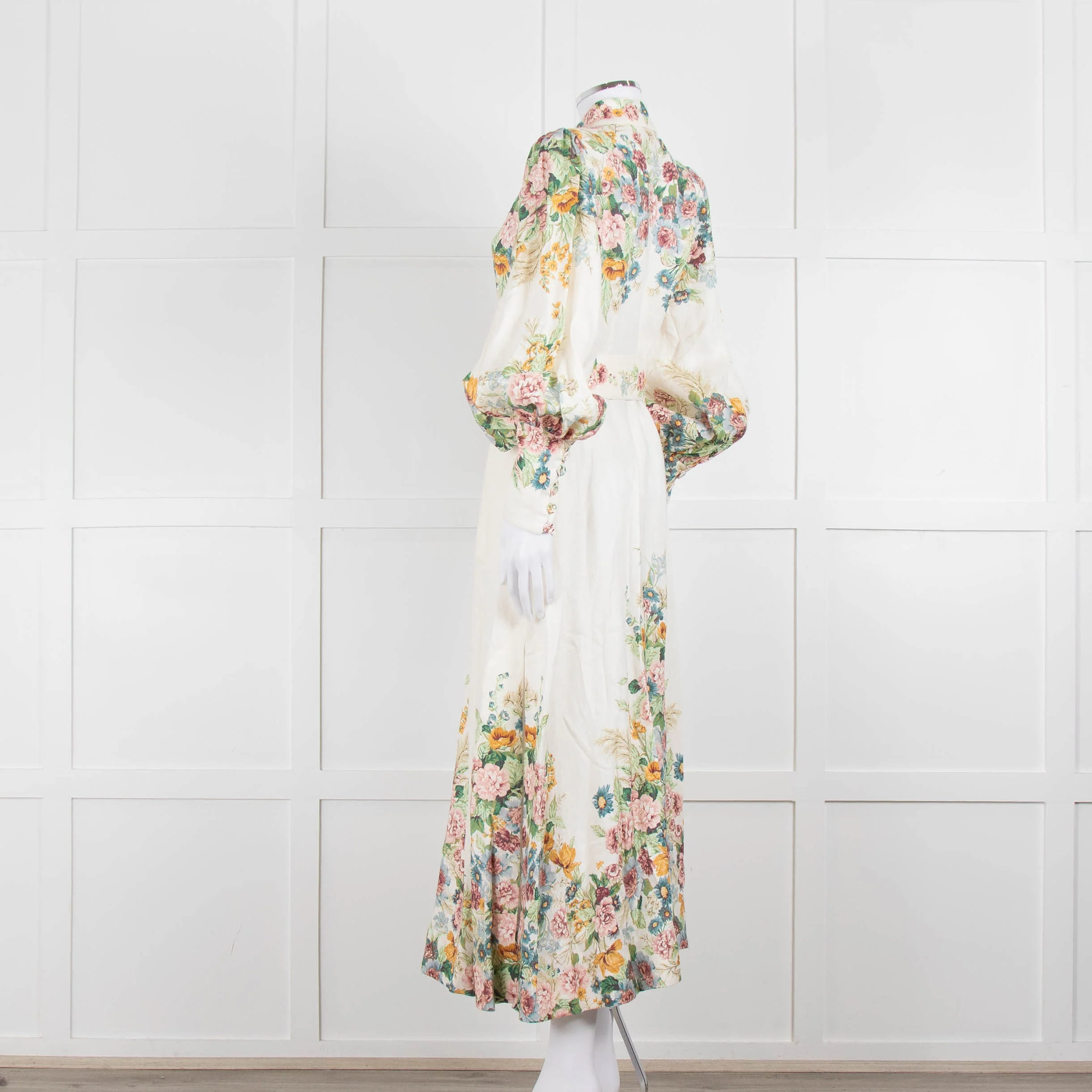 Zimmermann Cream Floral Wavelength Bell Sleeve Midi Dress - Image 6
