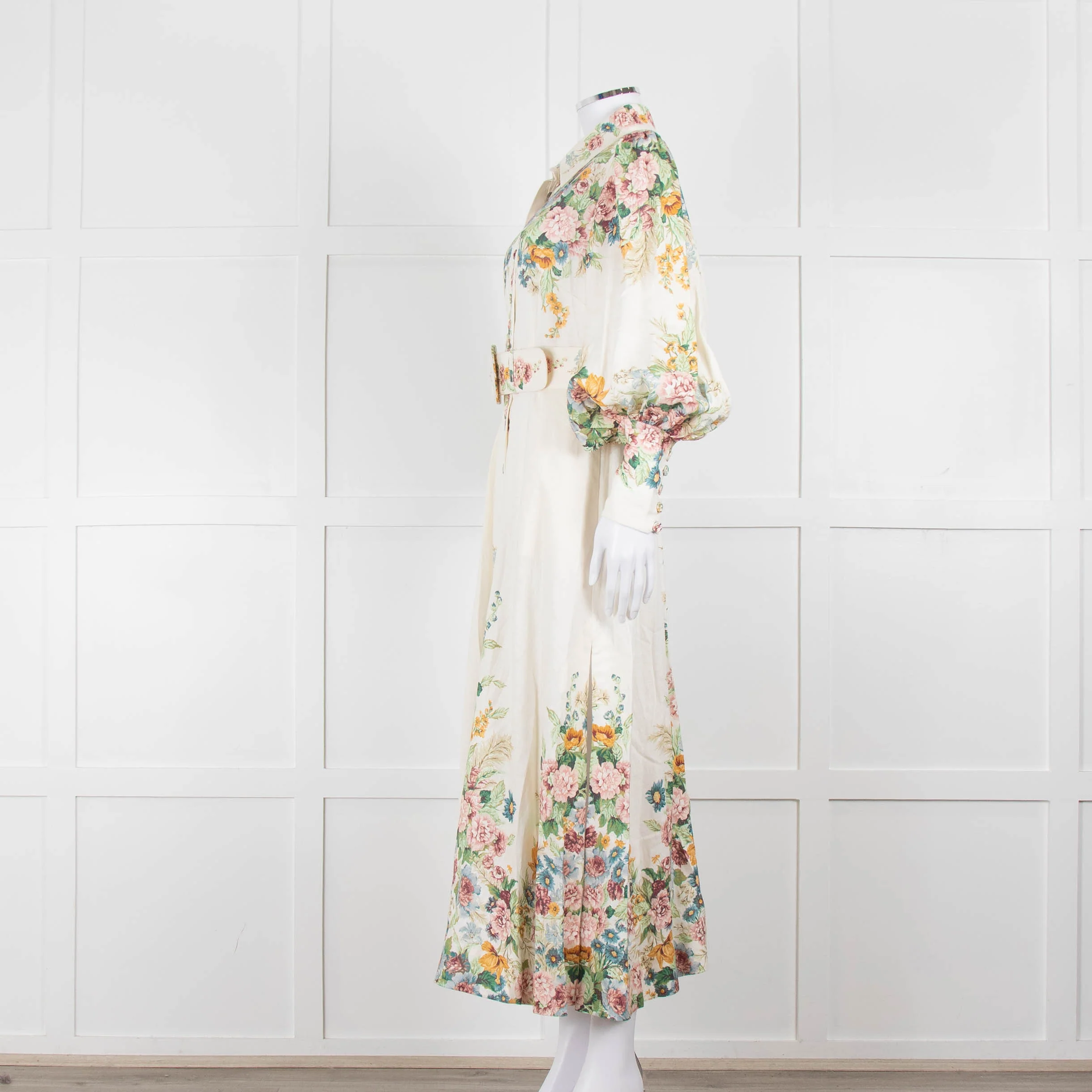 Zimmermann Cream Floral Wavelength Bell Sleeve Midi Dress - Image 7