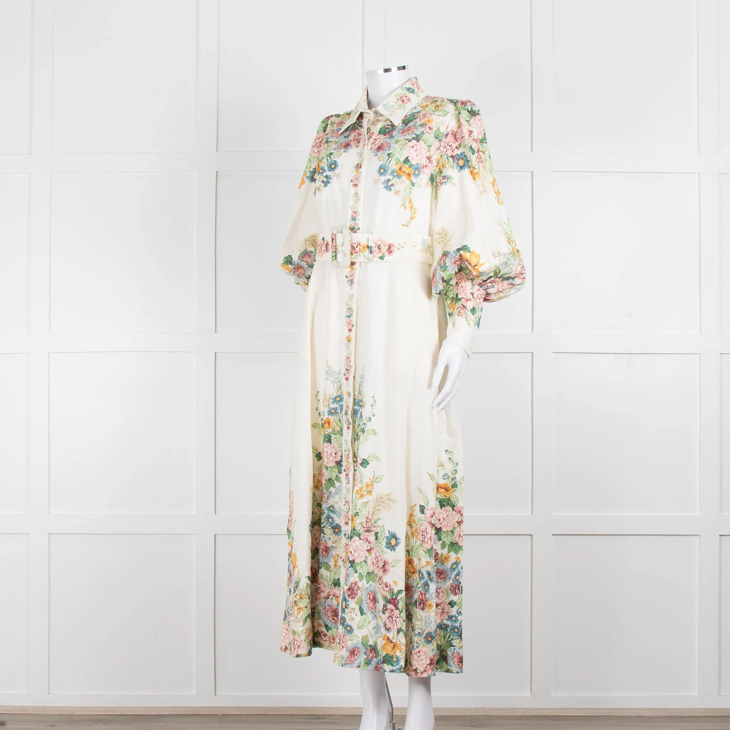 Zimmermann Cream Floral Wavelength Bell Sleeve Midi Dress - Image 8