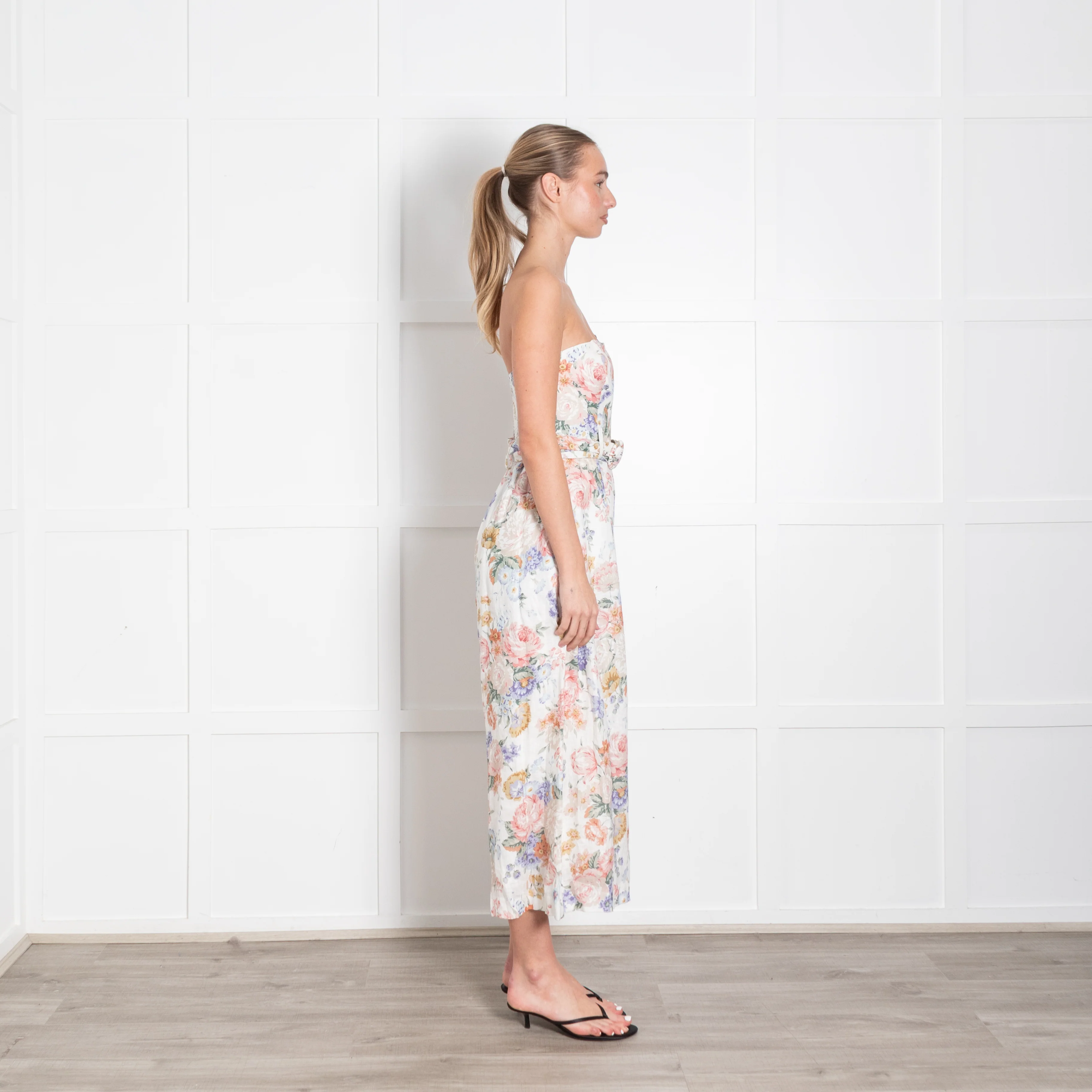 Zimmermann Cream Multi Colour Bowie Linen Strapless Jumpsuit - Image 6