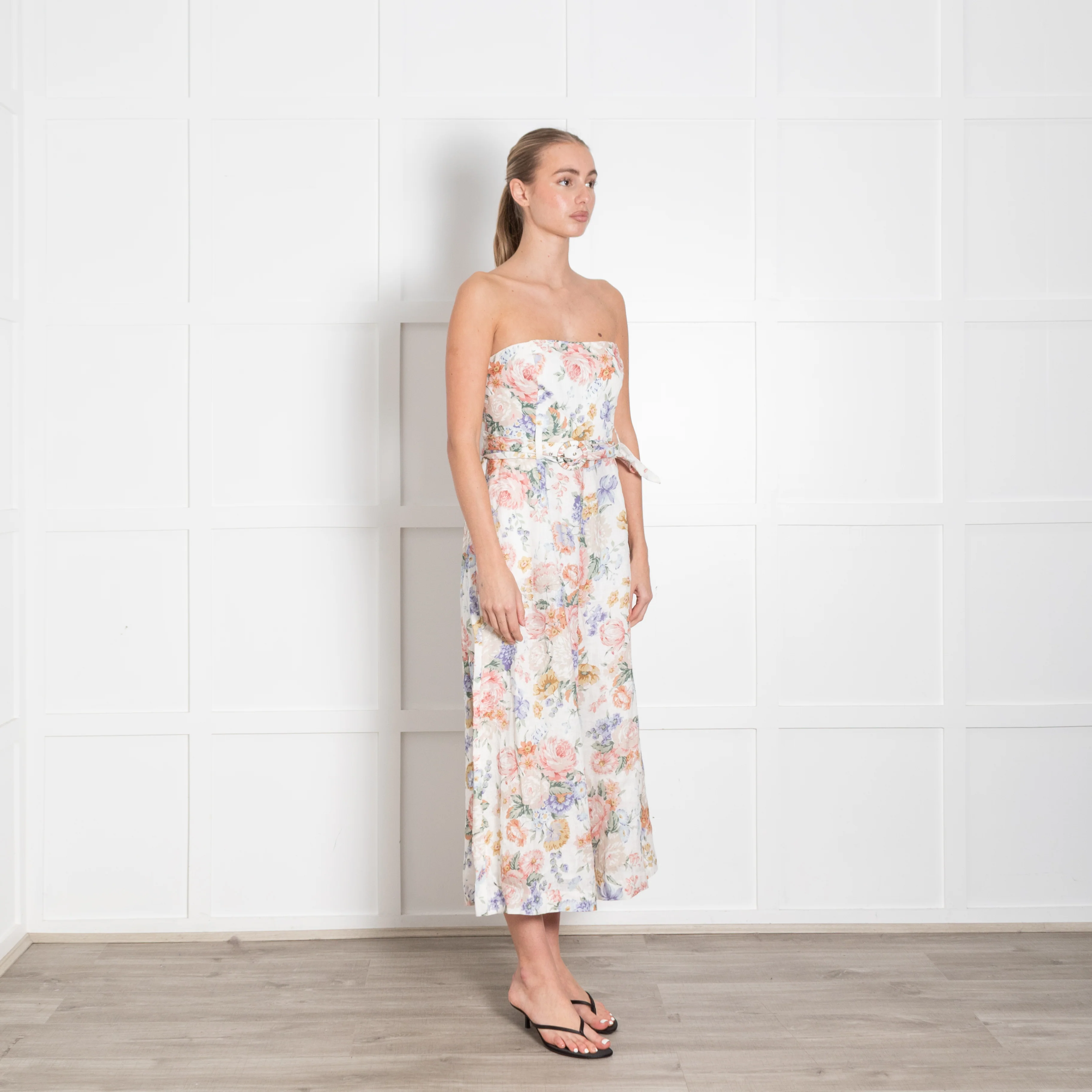 Zimmermann Cream Multi Colour Bowie Linen Strapless Jumpsuit - Image 7
