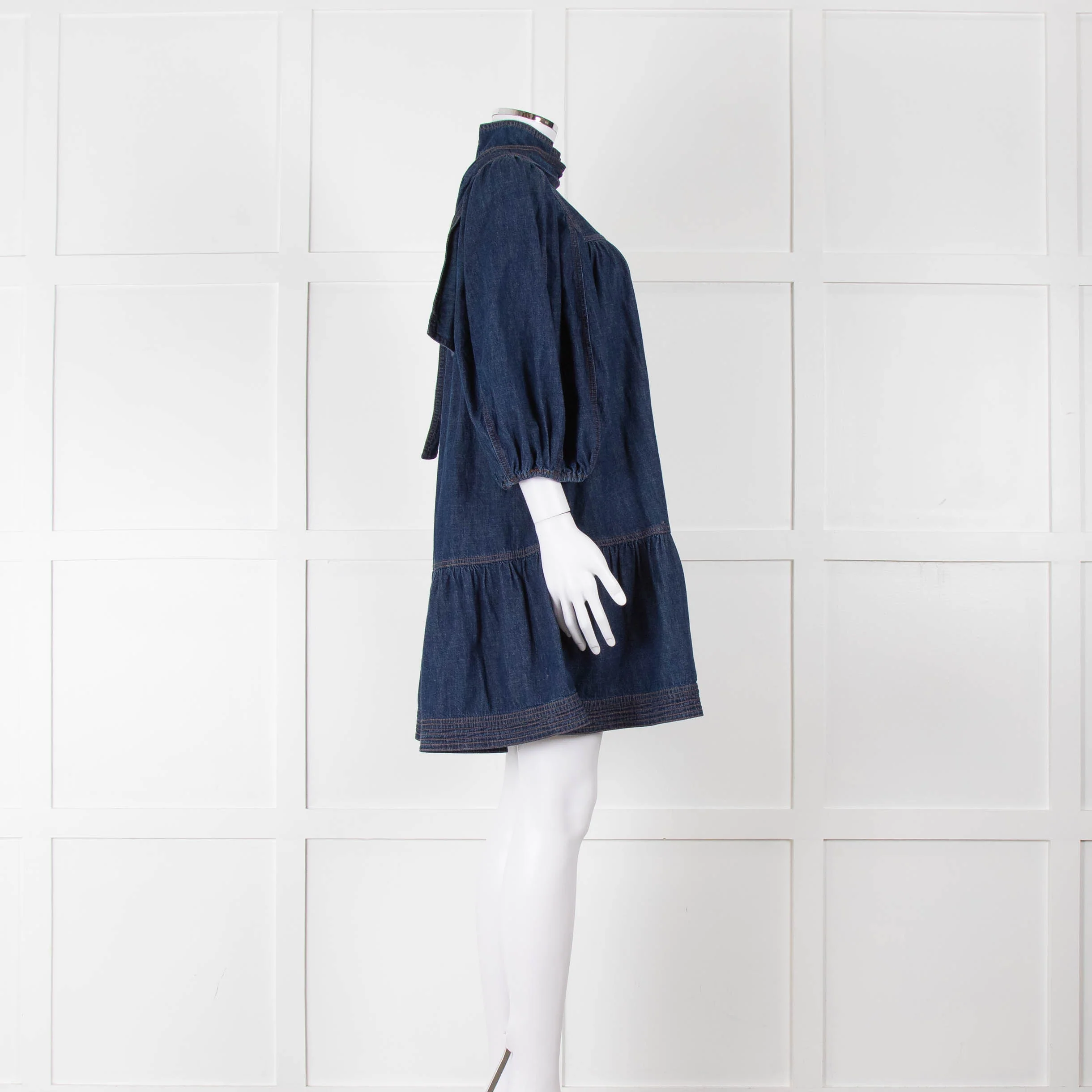 Zimmermann Dark Denim Smocked Mini Dress - Image 3