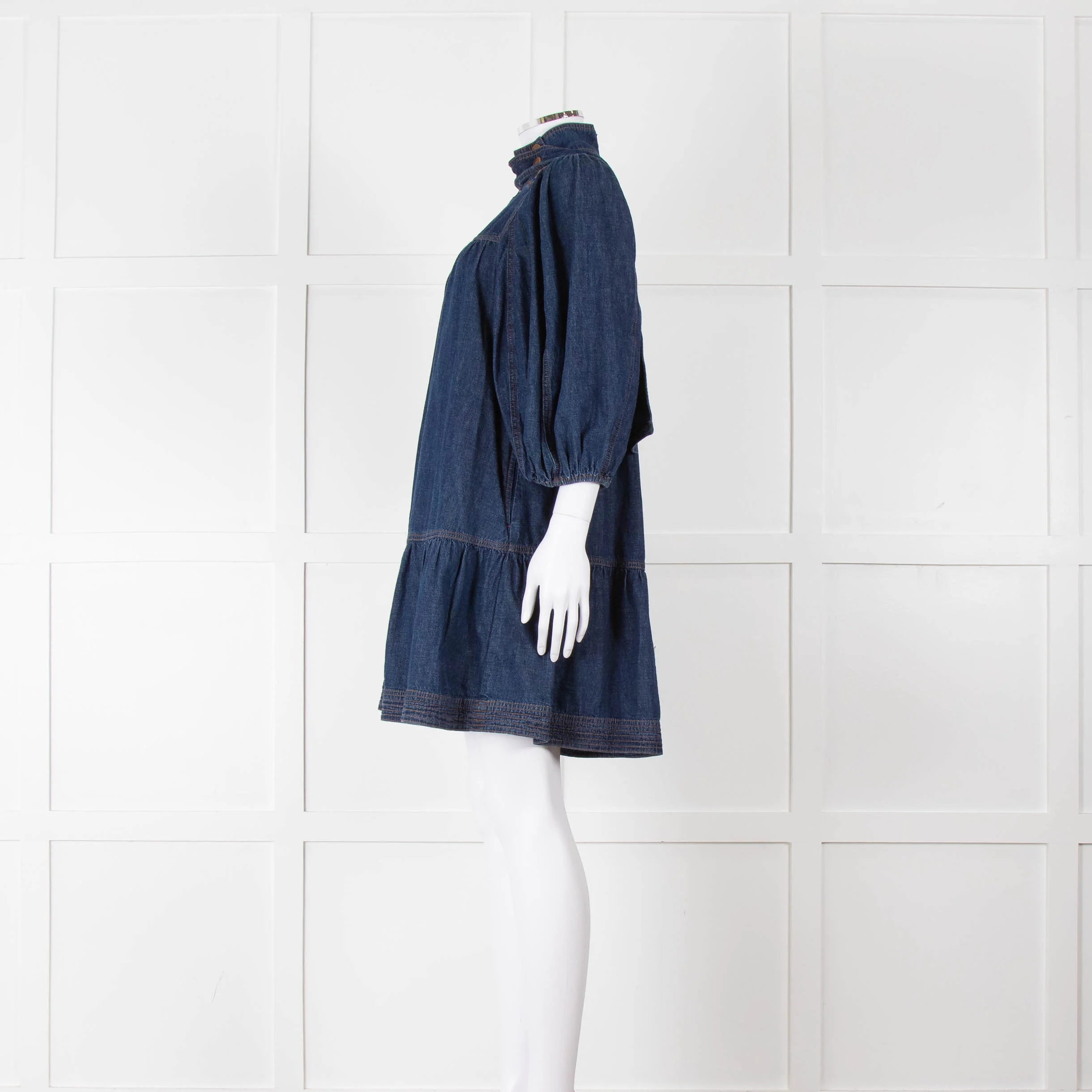 Zimmermann Dark Denim Smocked Mini Dress - Image 7