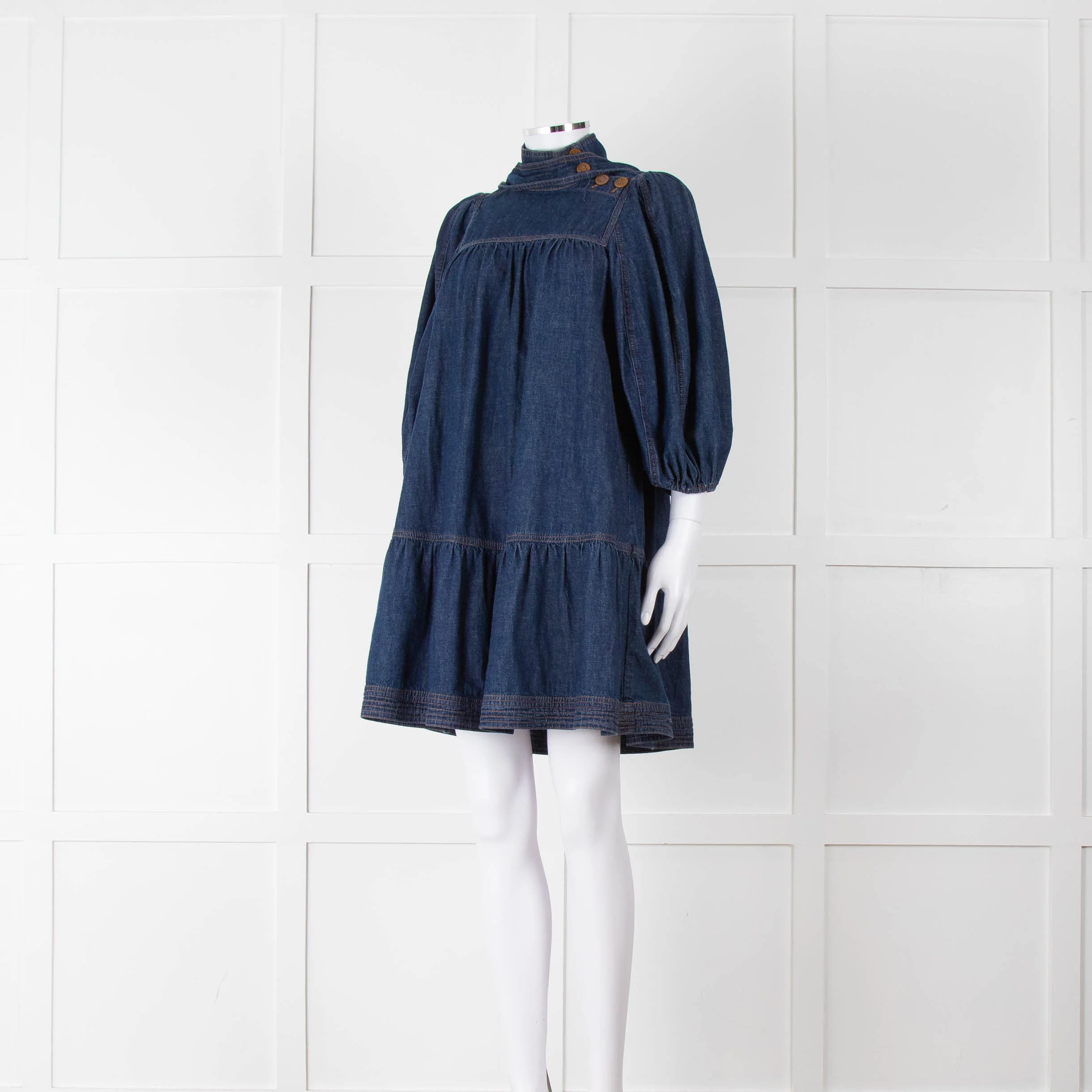 Zimmermann Dark Denim Smocked Mini Dress - Image 8