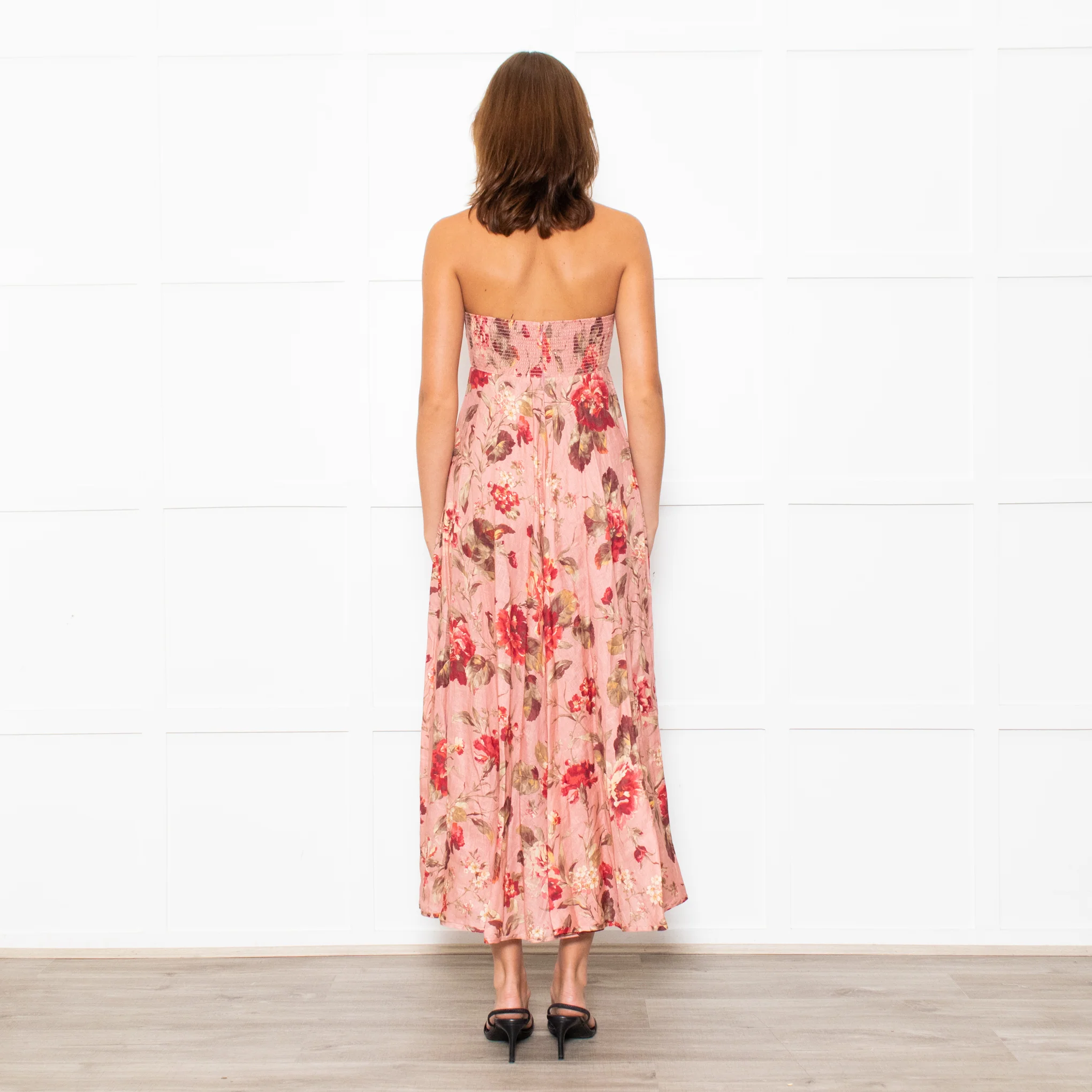 Zimmermann Peach Floral Linen Strapless Maxi Dress - Image 5