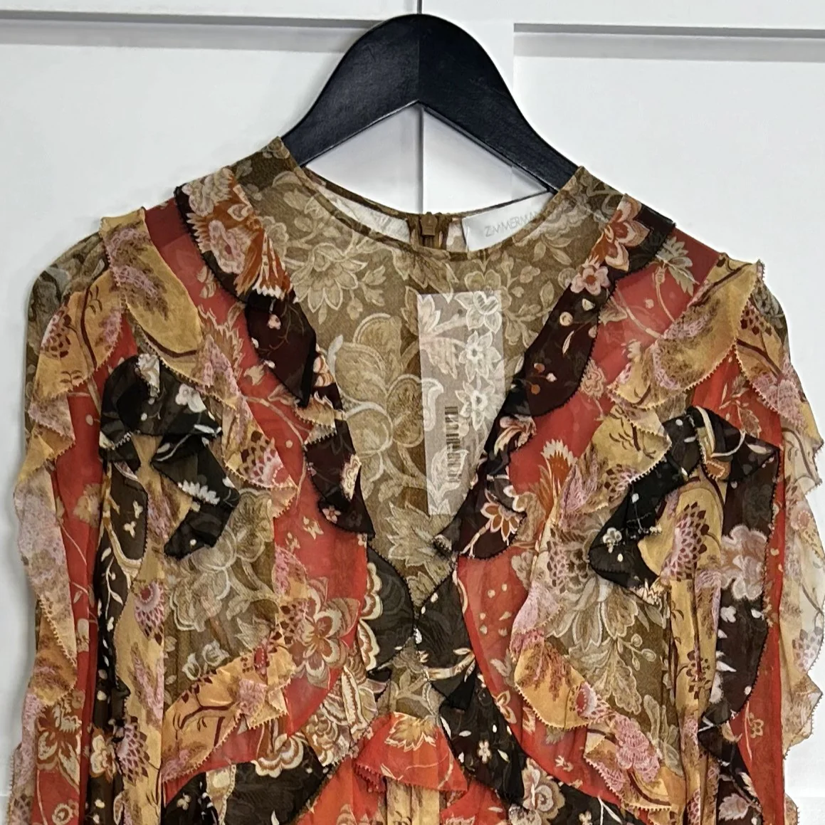 Zimmermann Silk Ruffle Multicoloured Patchwork Print Dress - Image 10