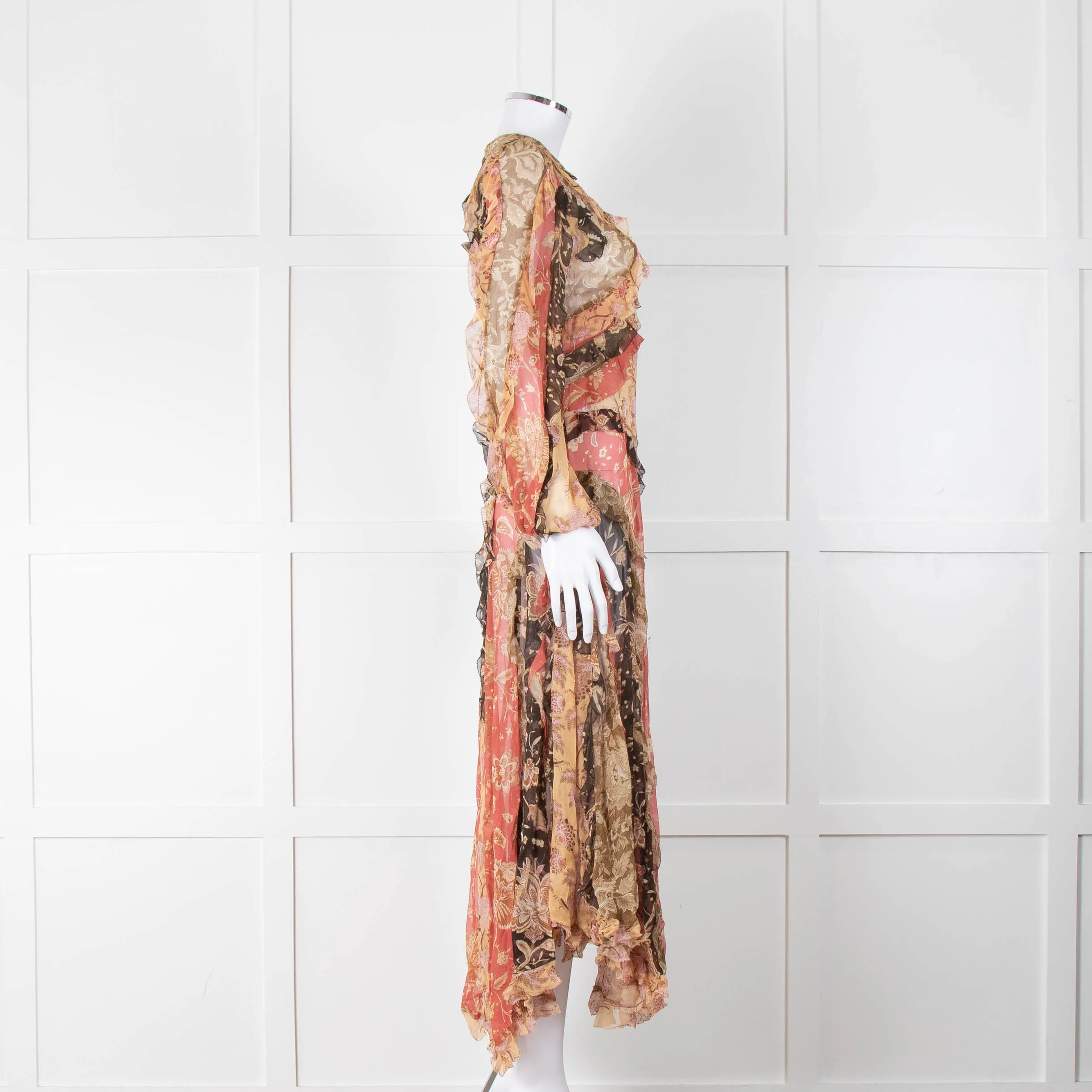 Zimmermann Silk Ruffle Multicoloured Patchwork Print Dress - Image 3