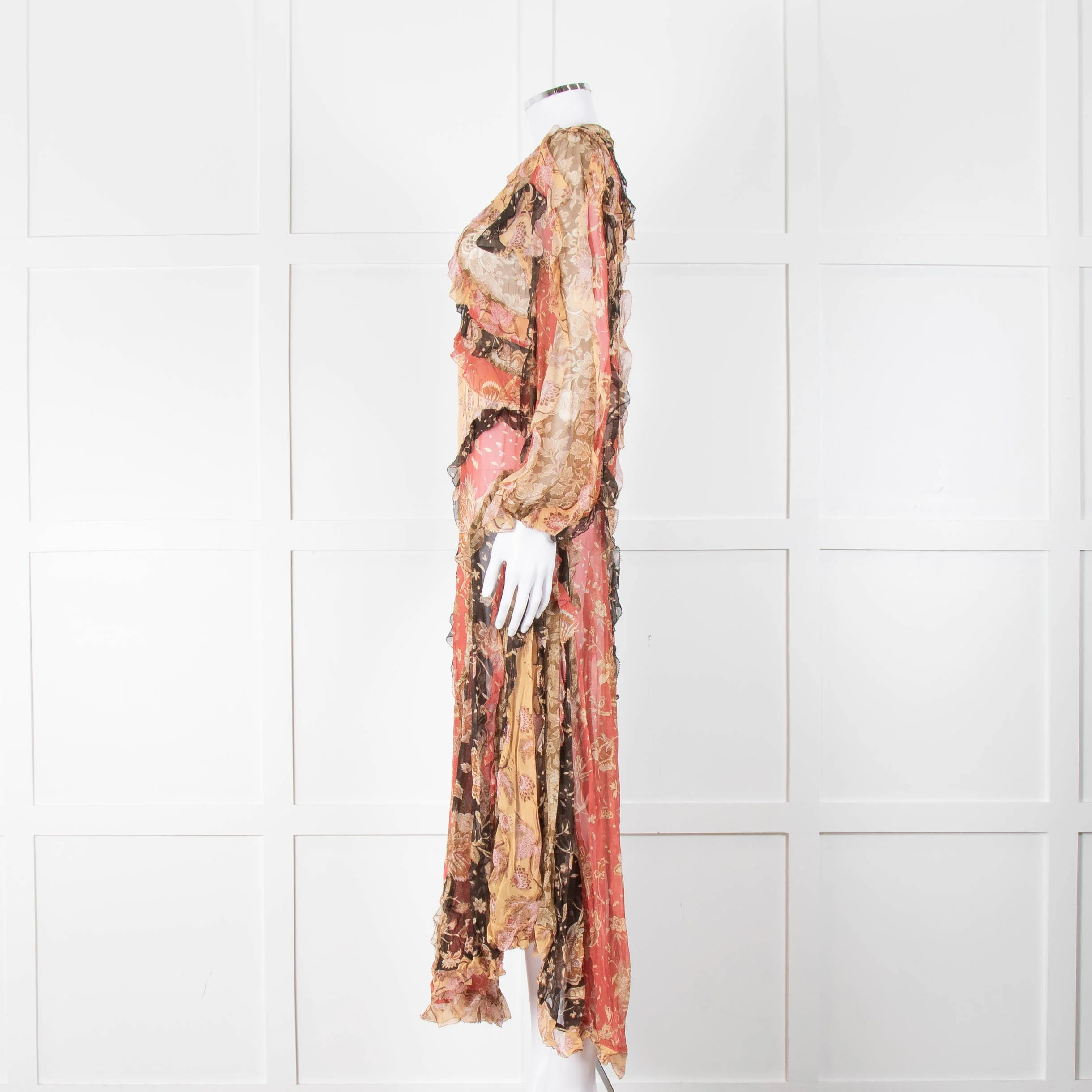 Zimmermann Silk Ruffle Multicoloured Patchwork Print Dress - Image 8