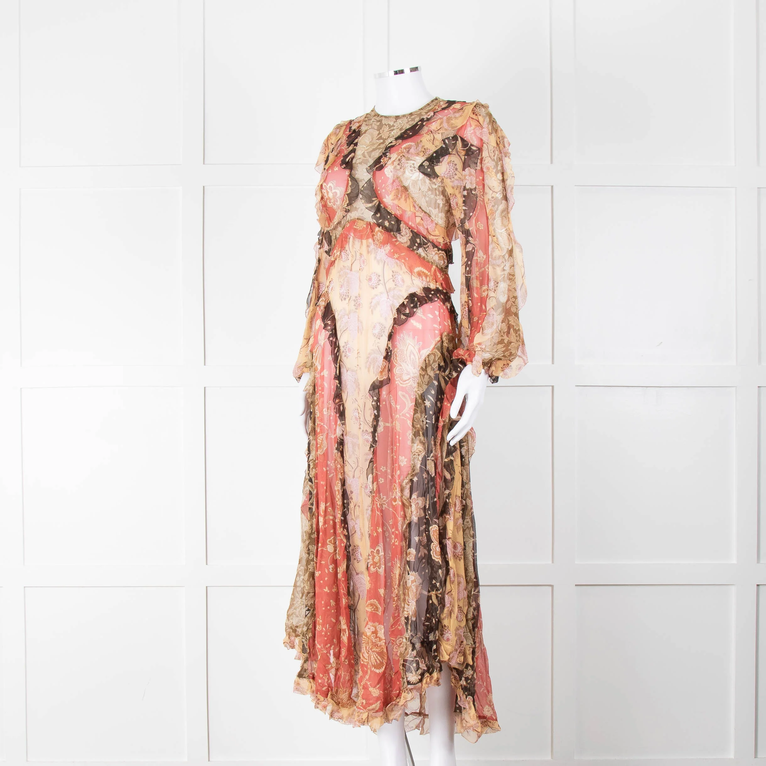 Zimmermann Silk Ruffle Multicoloured Patchwork Print Dress - Image 9